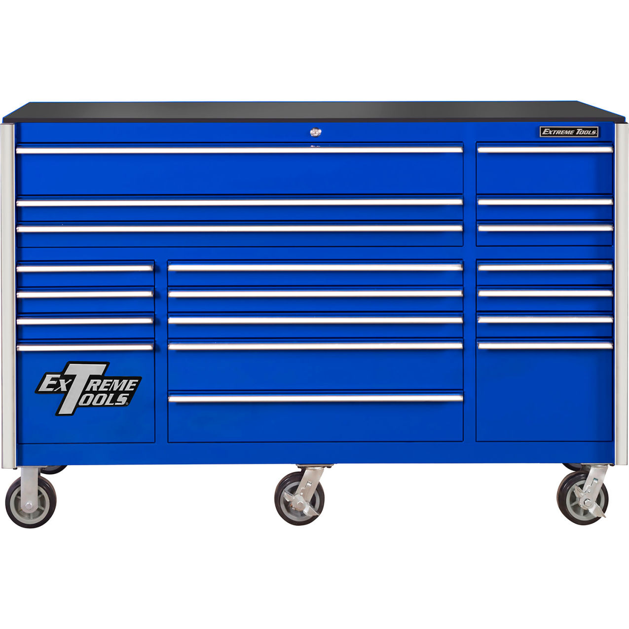 19-Drawer Rolling Tool Cabinet, 72"W x 25"D x 47"H, Blue with Chrome Trim
