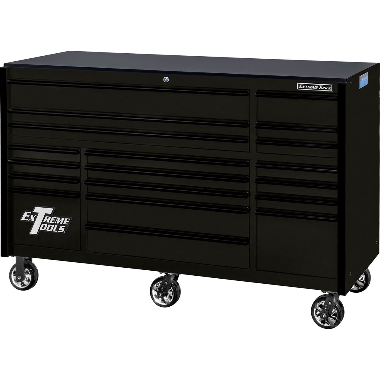 19-Drawer Rolling Tool Cabinet, 72"W x 25"D x 47"H, Matte Black with Black Trim