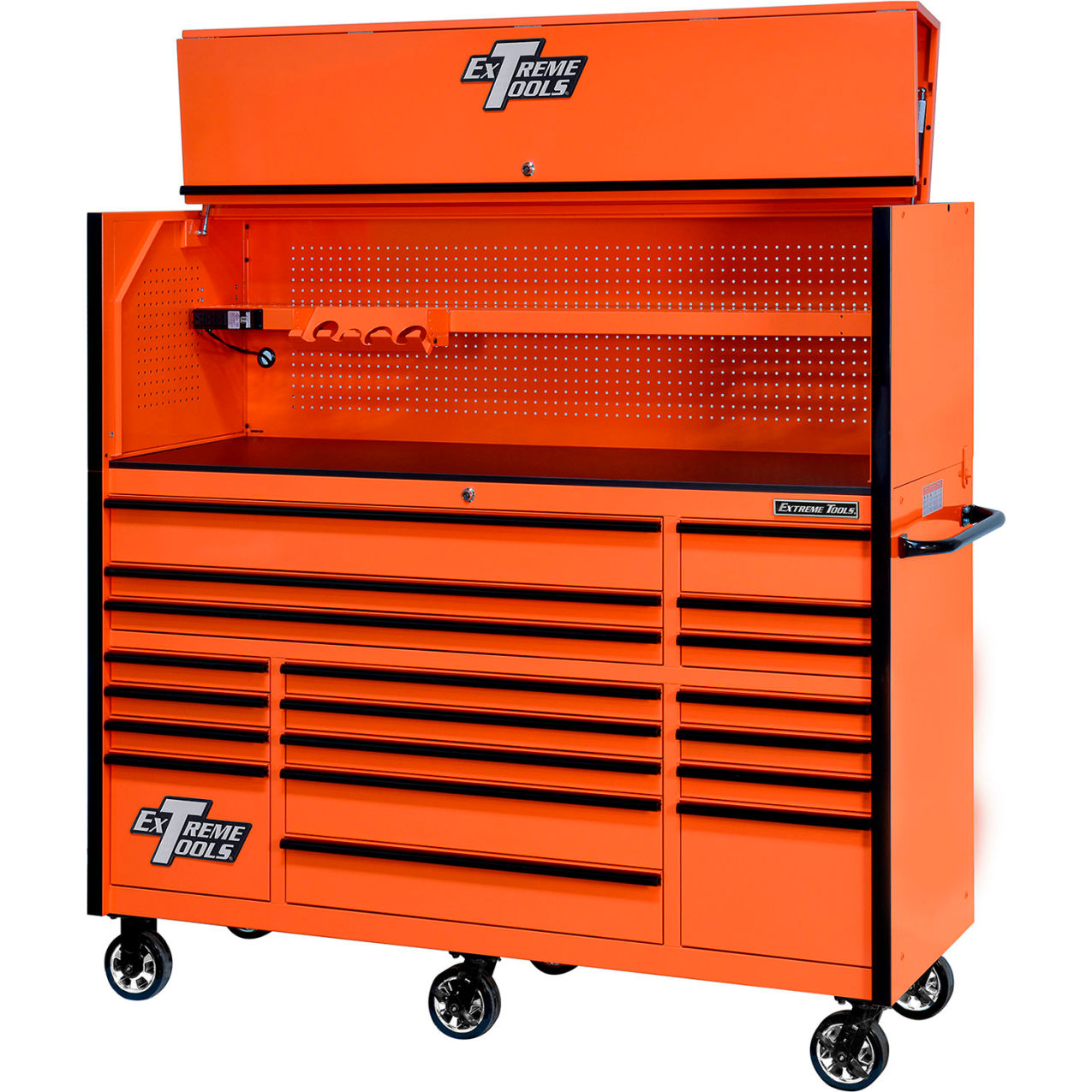 19-Drawer Rolling Tool Cabinet, 72"W x 25"D x 47"H, Orange with Black Trim