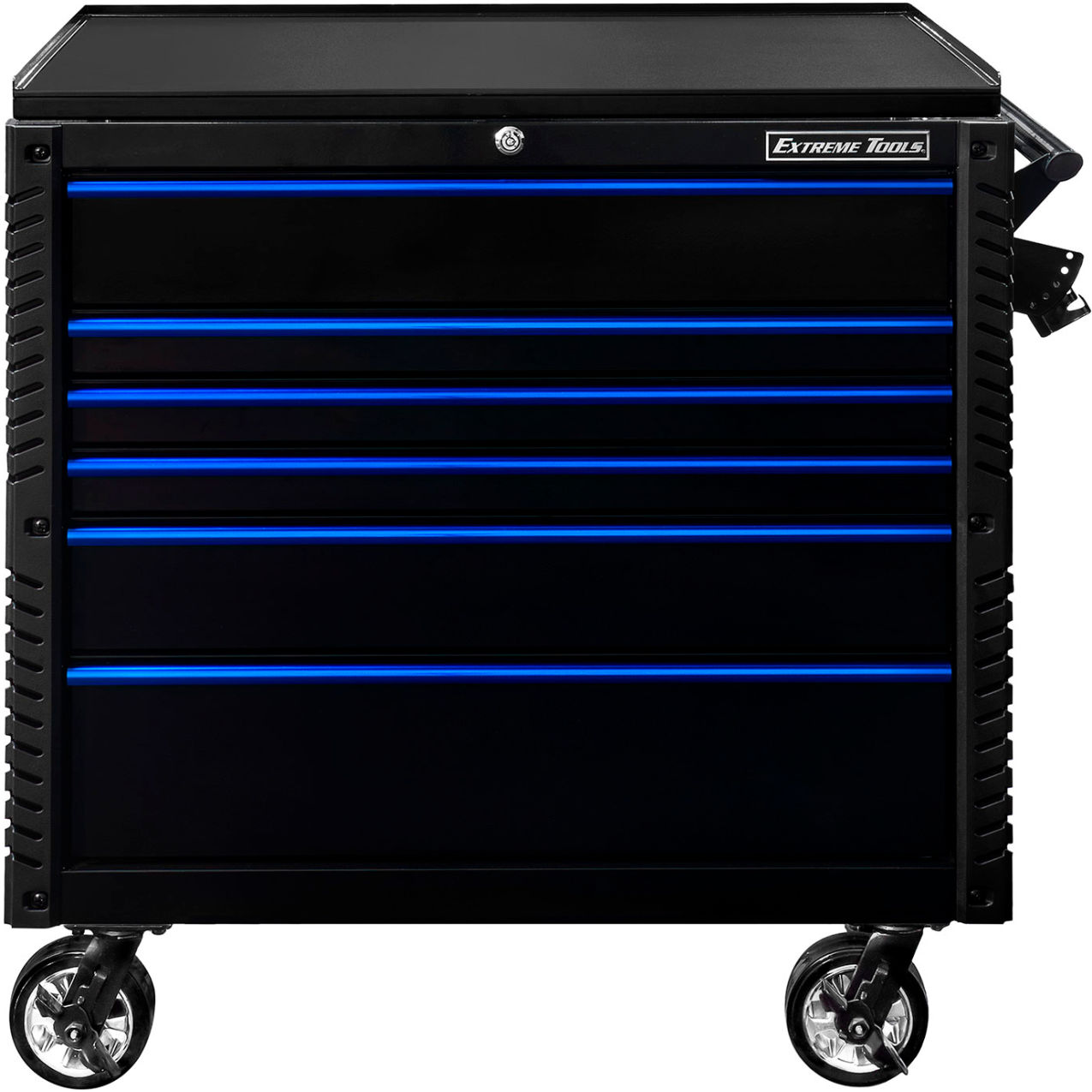 6-Drawer Tool Cart with Bumpers, 41-3/4"W x 25-3/4"D x 43"H, Black with Blue Trim