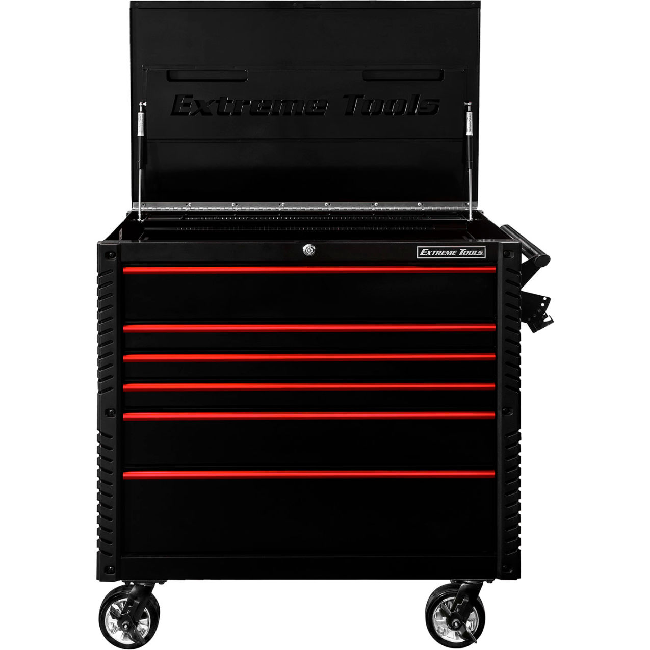6-Drawer Tool Cart with Bumpers, 41-3/4"W x 25-3/4"D x 43"H, Black with Red Trim