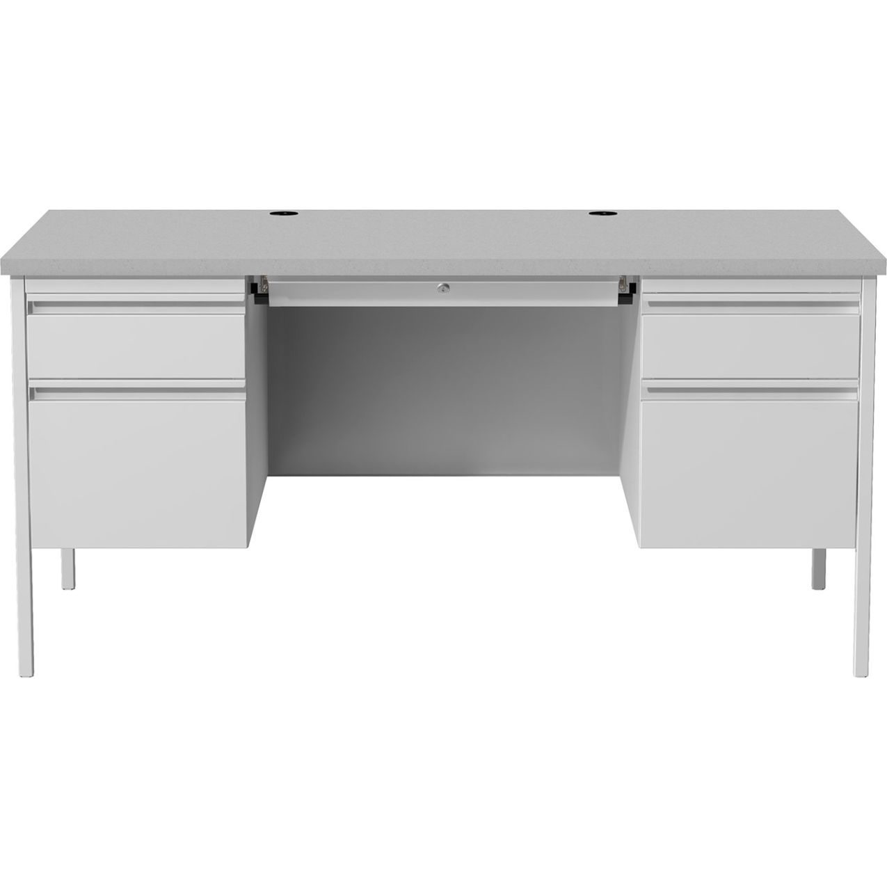 Steel Teacher's Desk, Double Pedestal, 5 Drawers, 60"W x 30"D, Gray
