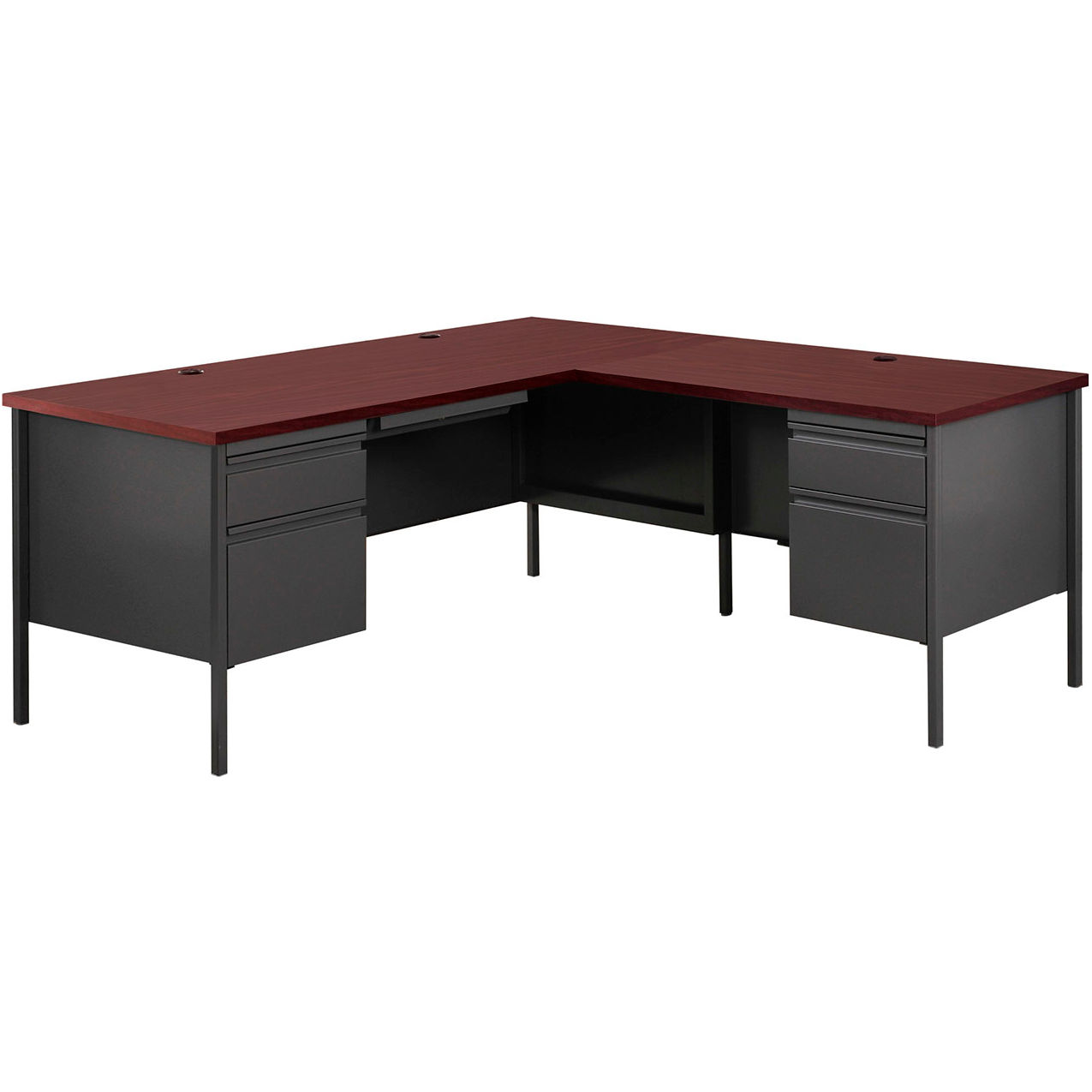 Steel Desk, L Shape w/ Right Return, 72"W x 66"D, Mahogany