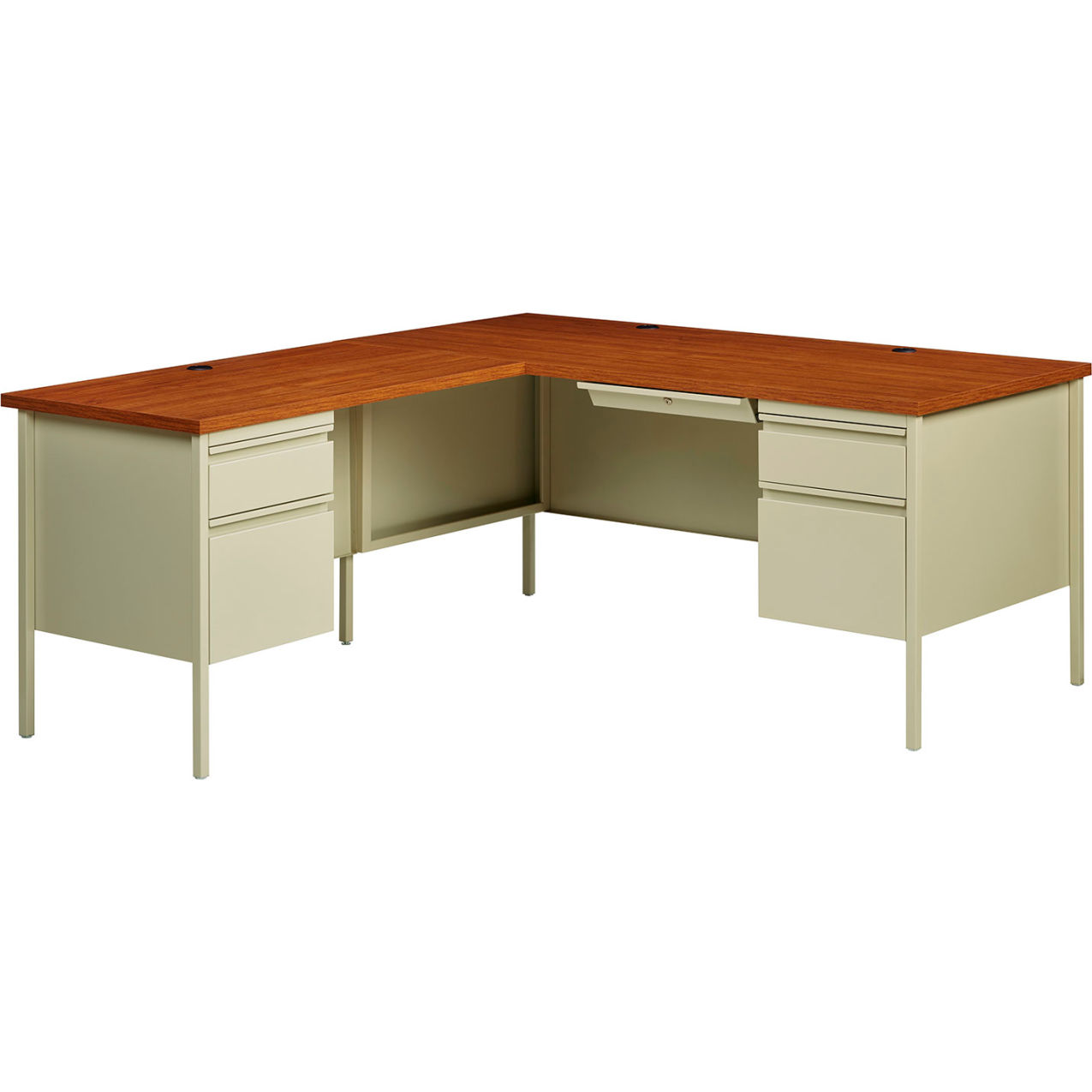 Steel Desk, L Shape w/ Left Return, 72"W x 66"D, Oak Top w/ Putty Frame