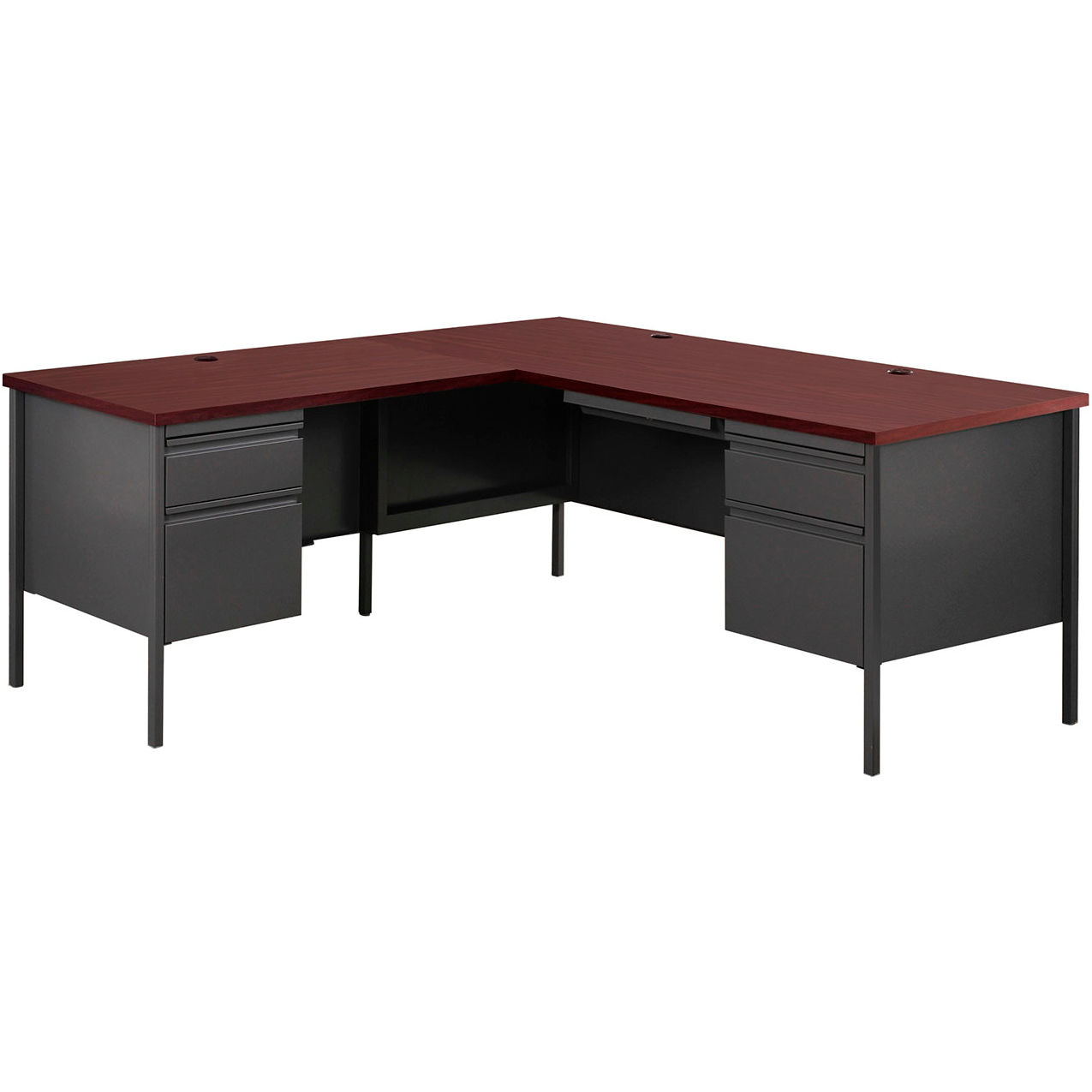 Steel Desk, L Shape w/ Left Return, 72"W x 66"D, Mahogany