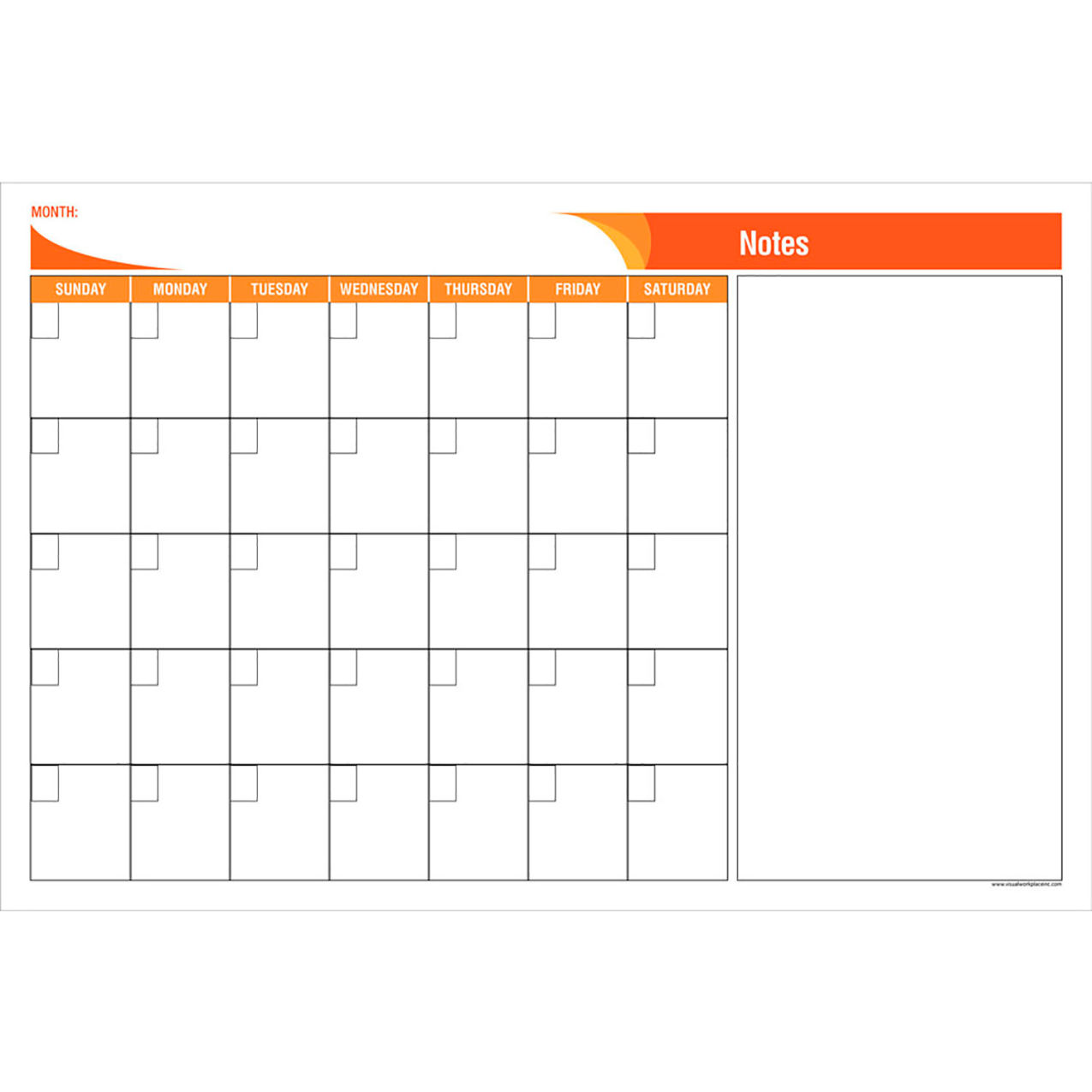 Acrylic Dry Erase Board Calendar-Notes, 1/8" Thick, 36"W x 24"H
