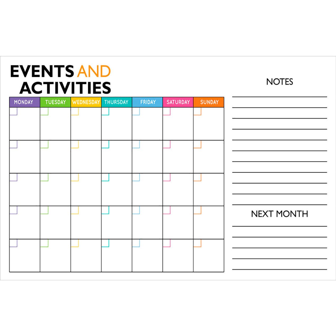 Acrylic Dry Erase Board Events Calendar, 1/8" Thick, 36"W x 24"H