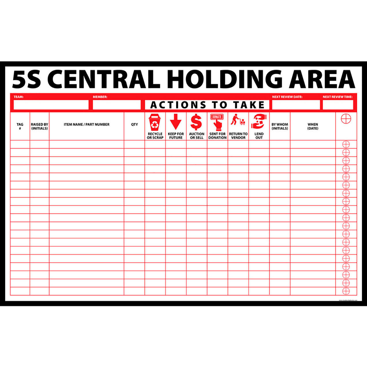 Visual Workplace Acrylic Dry Erase Board 5S, 1/8" Thick, 36"W x 24"H