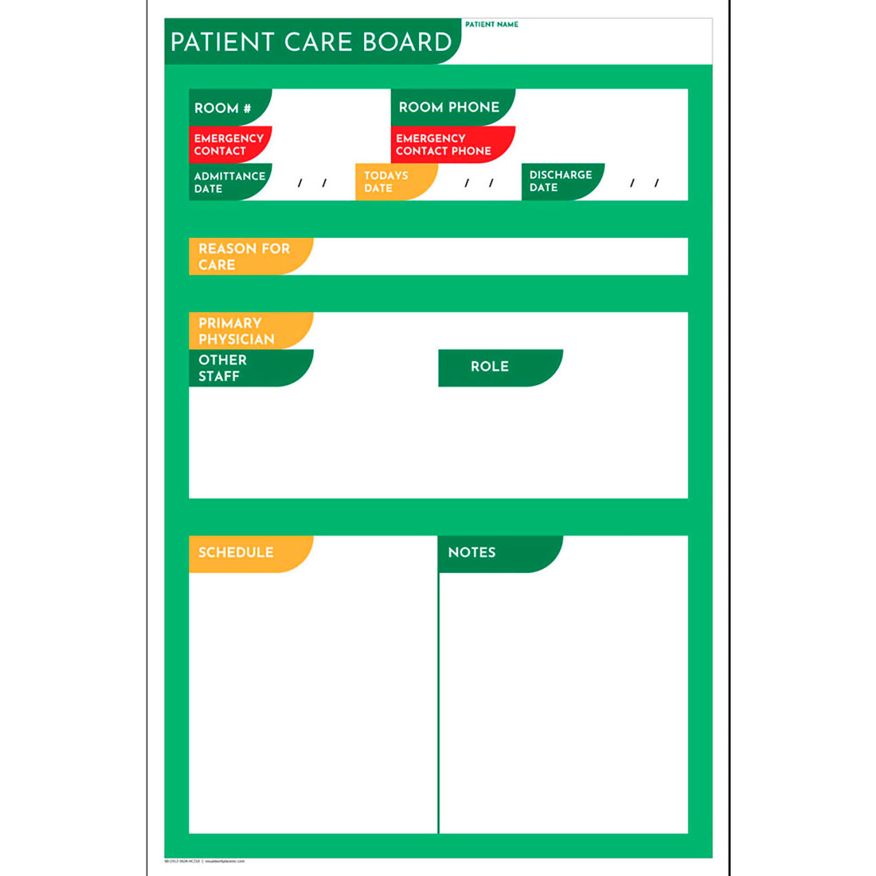 Acrylic Dry Erase Board Patient Care, 1/8" Thick, 24"W x 36"H, Green
