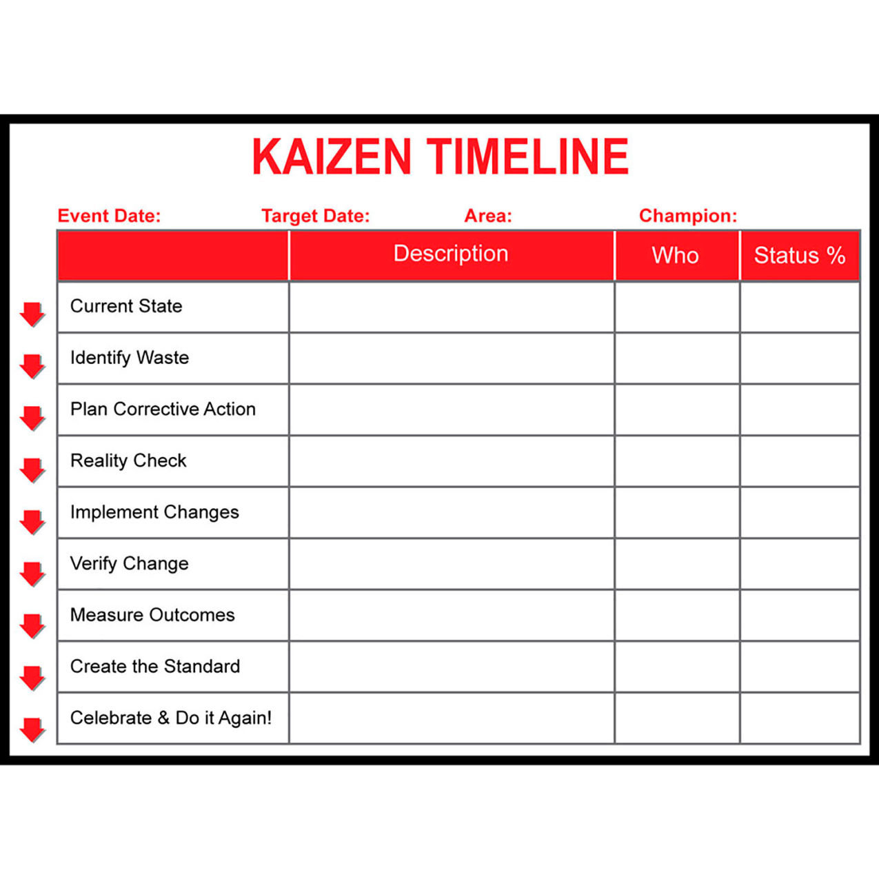 Acrylic Dry Erase Board Kaizen Timeline, 1/8" Thick, 48"W x 36"H