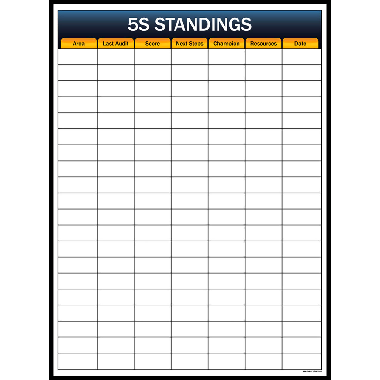Acrylic Dry Erase Board 5S Standings, 1/8" Thick, 36"W x 48"H