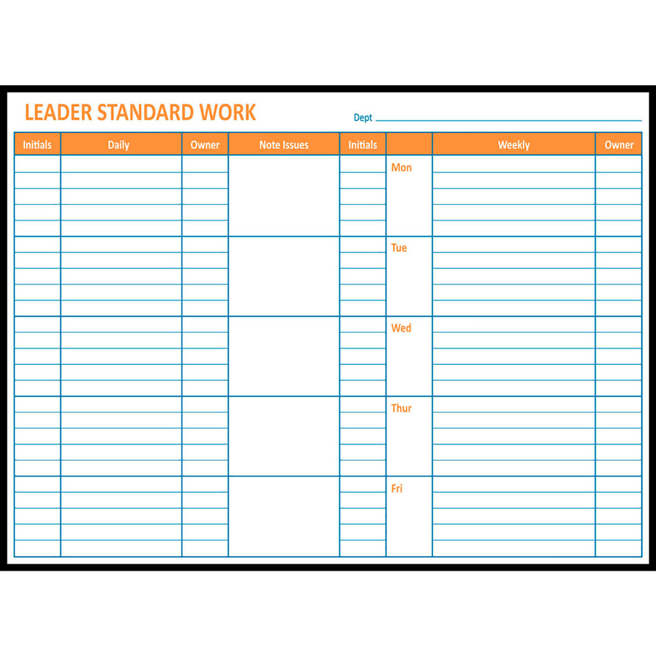 Acrylic Dry Erase Board Standard Work, 1/8" Thick, 48"W x 36"H