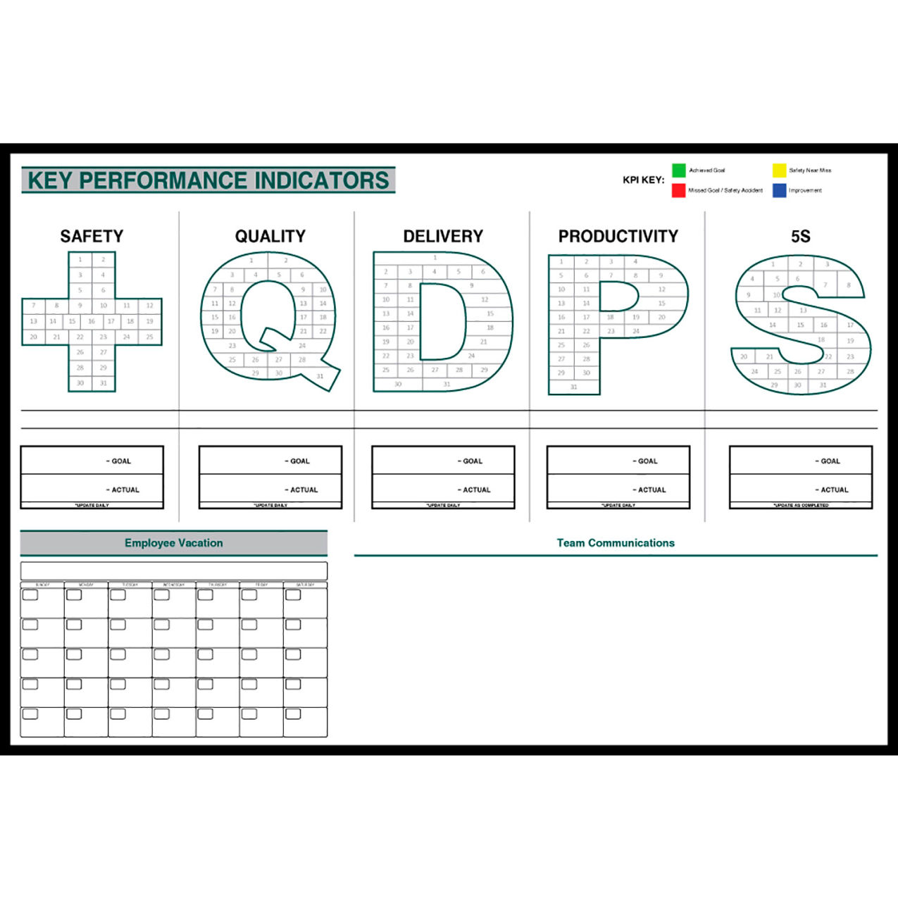 Magnetic Dry Erase Overlay KPI Calendar, 48"W x 36"H