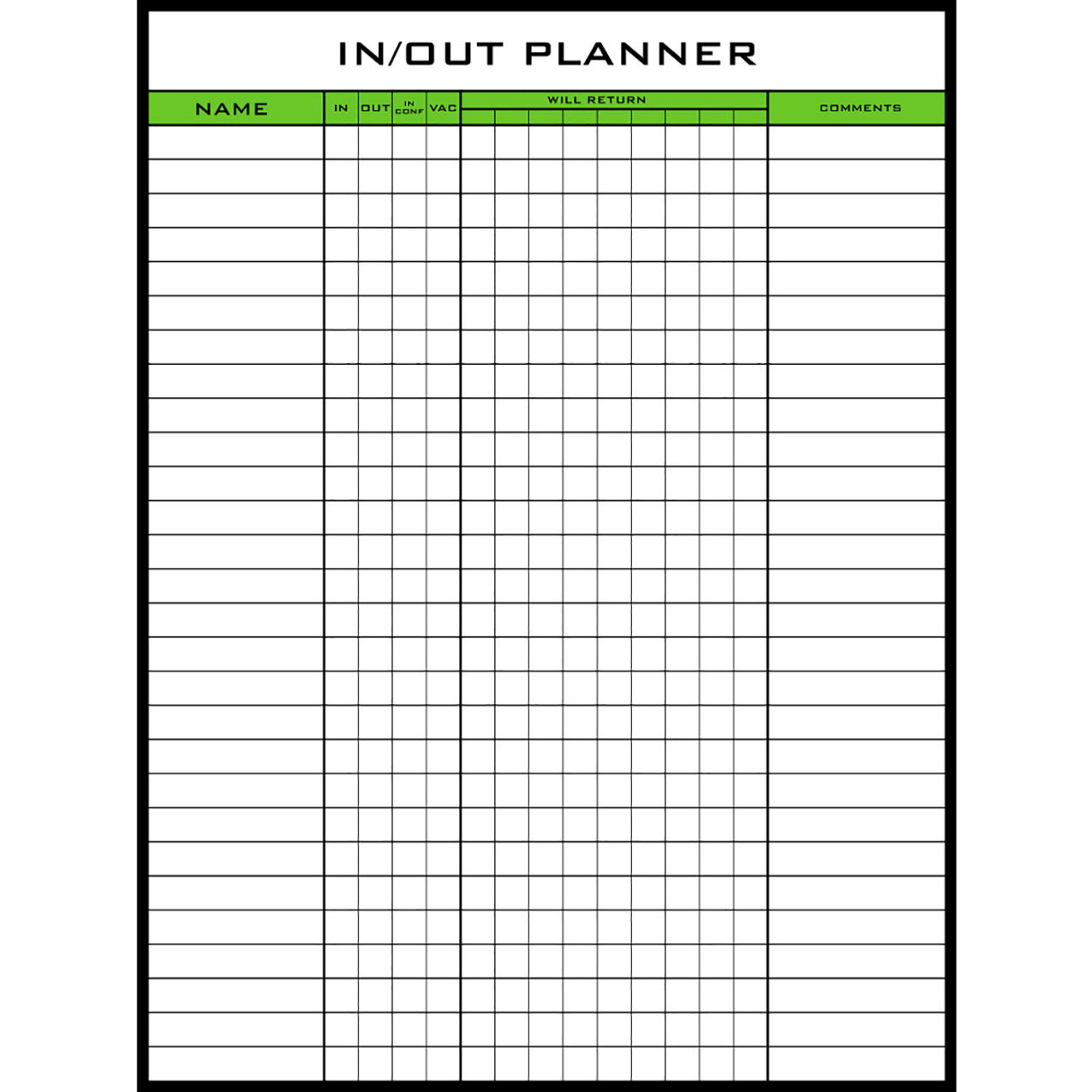 Acrylic Dry Erase Board In/Out Planner, 1/8" Thick, 36"W x 48"H