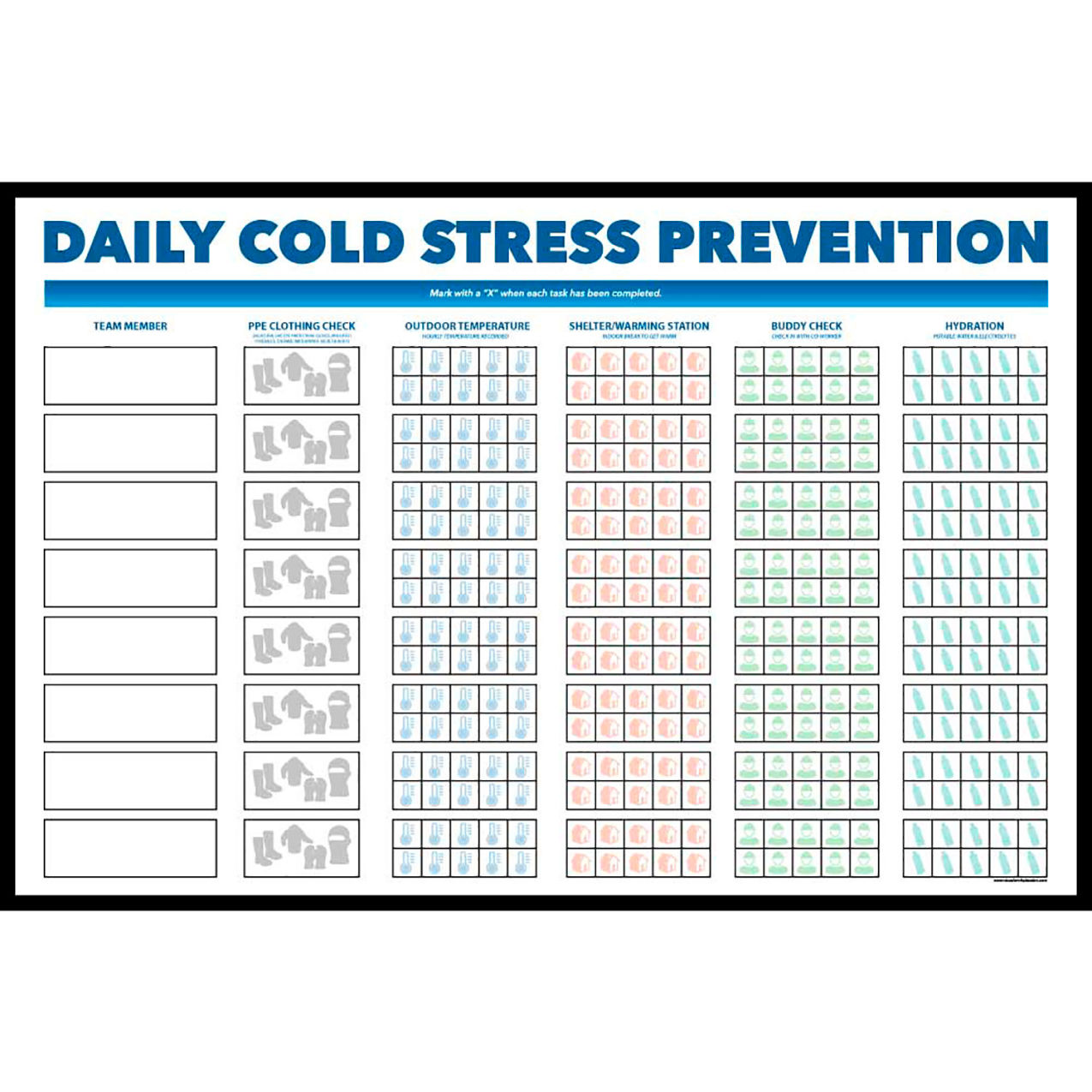 Acrylic Dry Erase Board Daily Cold Stress Prevention Chart, 1/8" Thick, 48"W x 36"H
