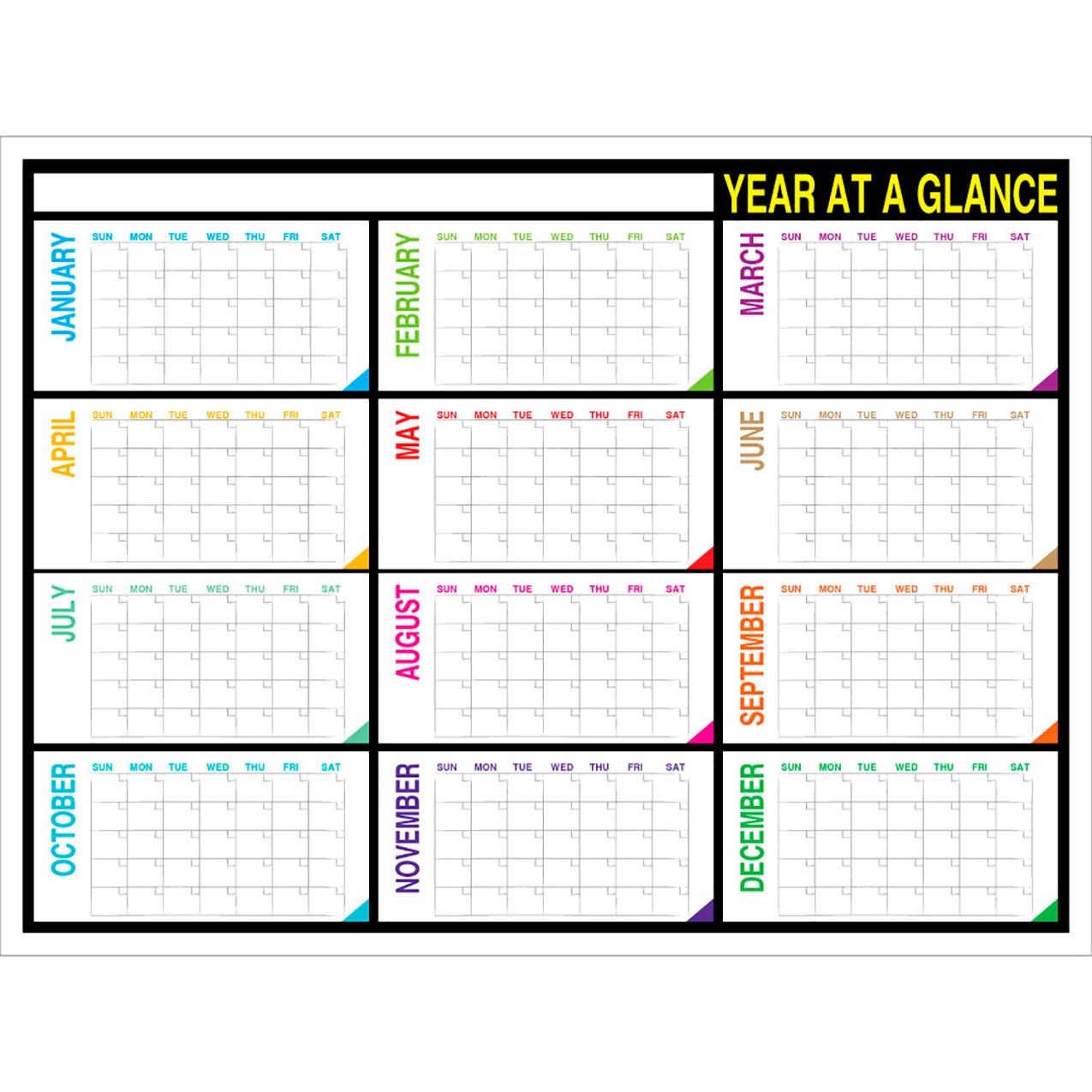 Acrylic Dry Erase Board Year At A Glance, 1/8" Thick, 48"W x 36"H
