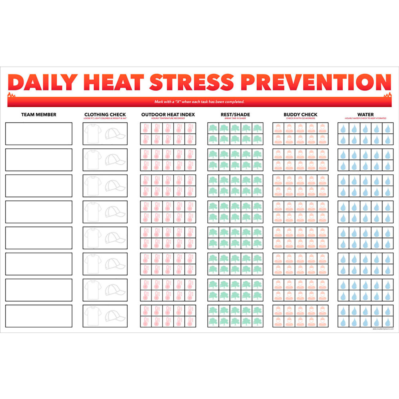 Magnetic Dry Erase Overlay Daily Heat Stress Prevention Chart, 36"W x 24"H