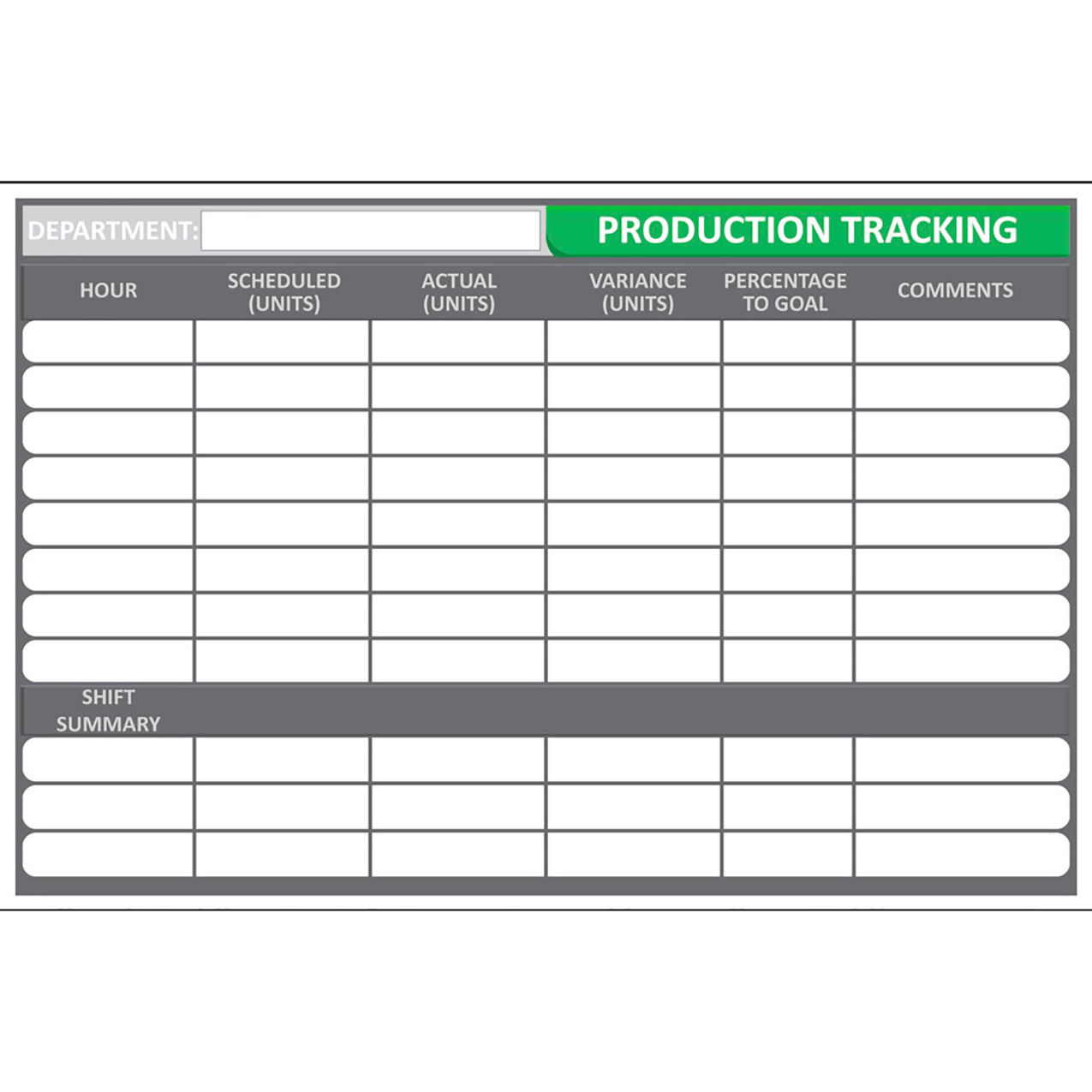 Magnetic Dry Erase Overlay Production Tracking, 36"W x 24"H