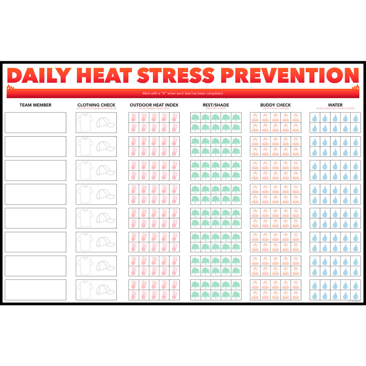 Acrylic Dry Erase Board Daily Heat Stress Prevention, 1/8" Thick, 48"W x 36"H
