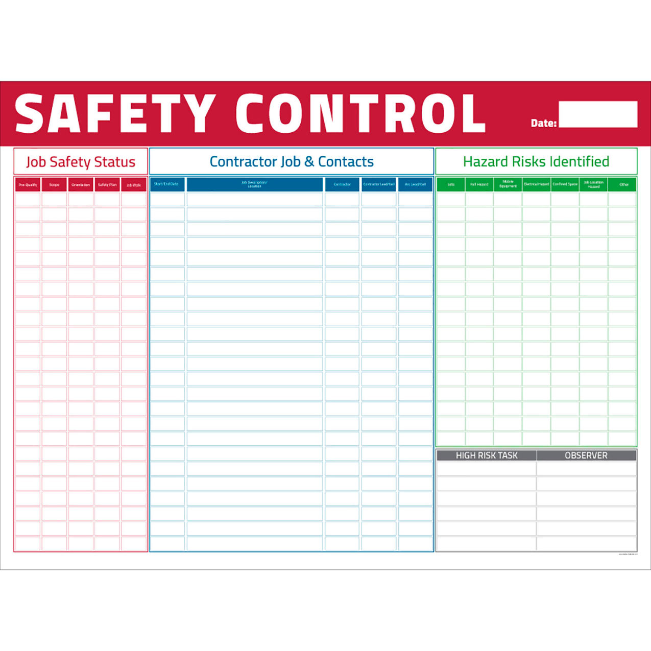 Magnetic Dry Erase Overlay Contractor Safety Control, 48"W x 36"H