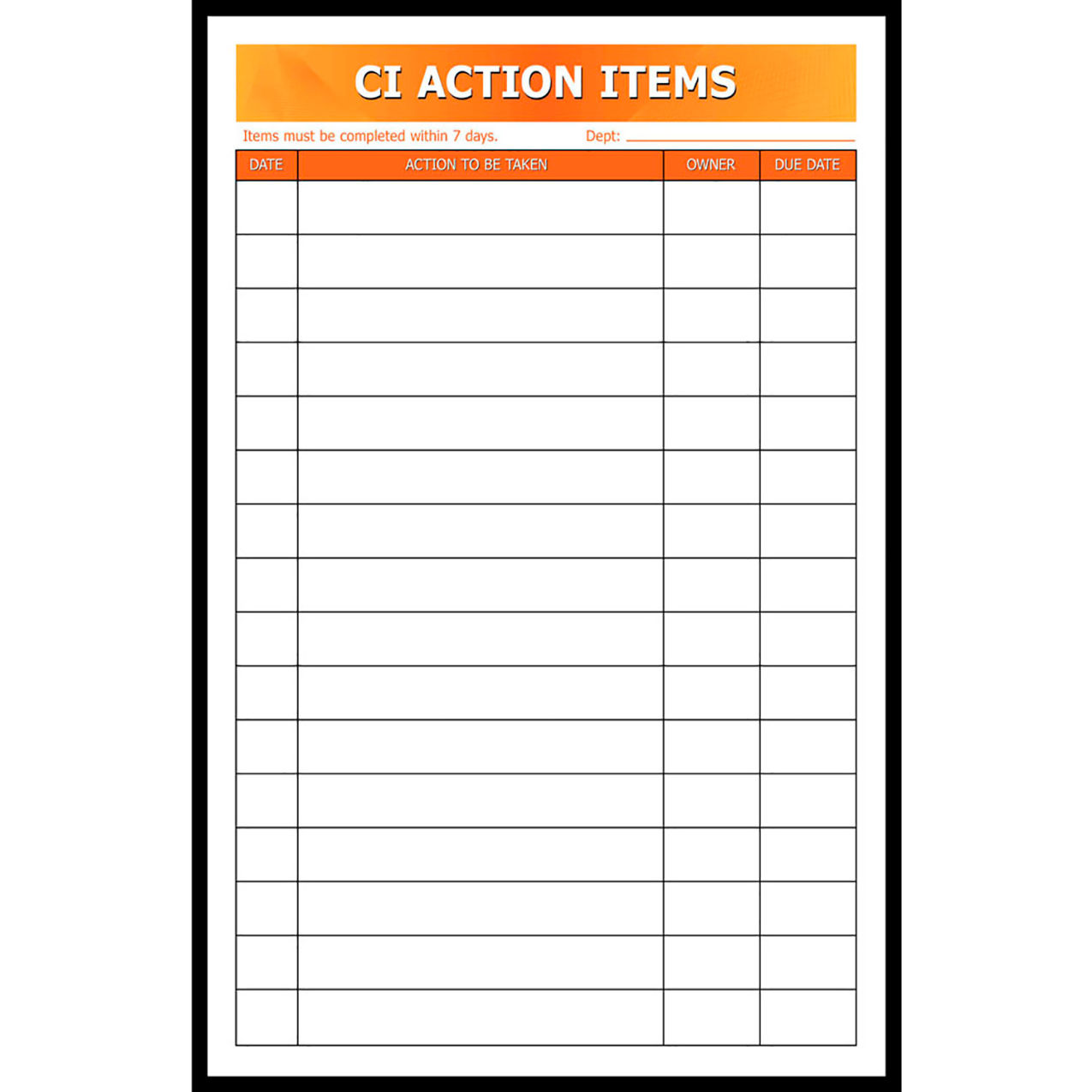 Visual Workplace Magnetic Dry Erase Overlay Action Items Board, 24"W x 36"H