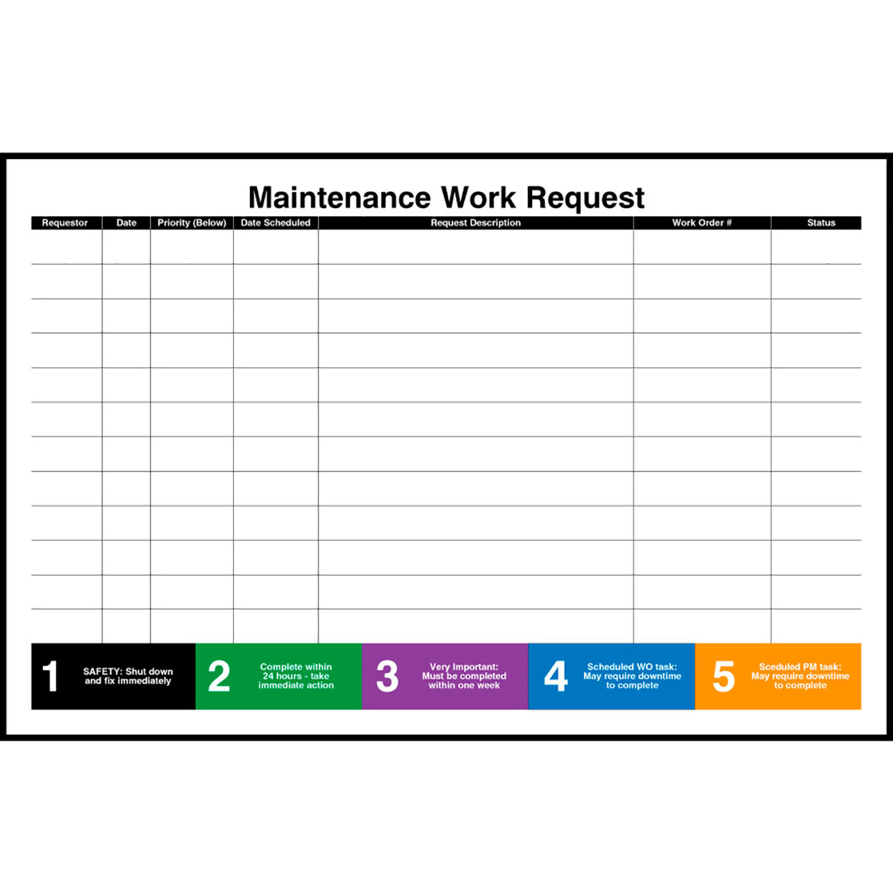 Magnetic Dry Erase Overlay Maintenance Work Request Board, 72"W x 48"H
