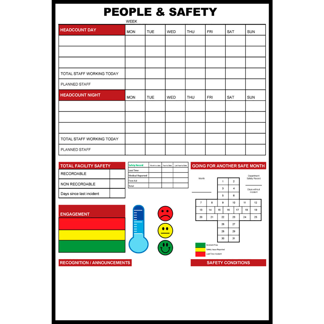 Visual Workplace Magnetic Dry Erase Overlay KPI People, 36"W x 48"H