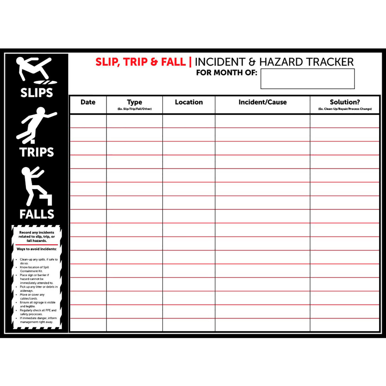 Magnetic Dry Erase Overlay Incident & Hazard Tracker, 48"W x 36"H
