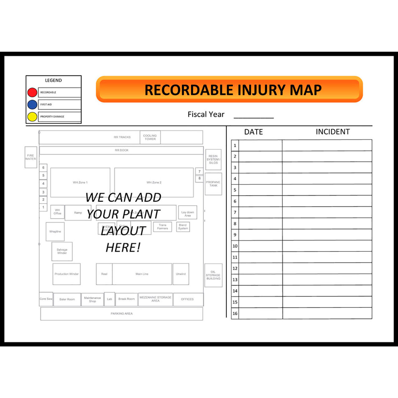 Non-Magnetic Dry Erase Overlay Injury Map Board, 48"W x 36"H