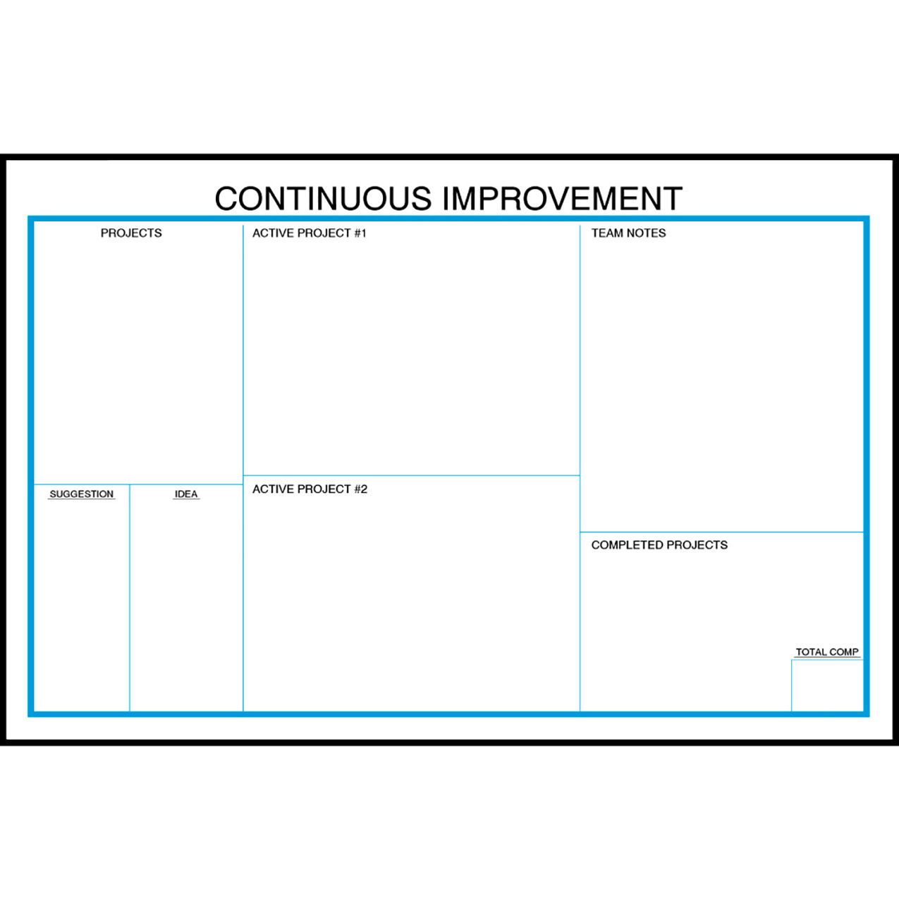 Non-Magnetic Dry Erase Overlay Continuous Improvement Board 72"W x 48"H