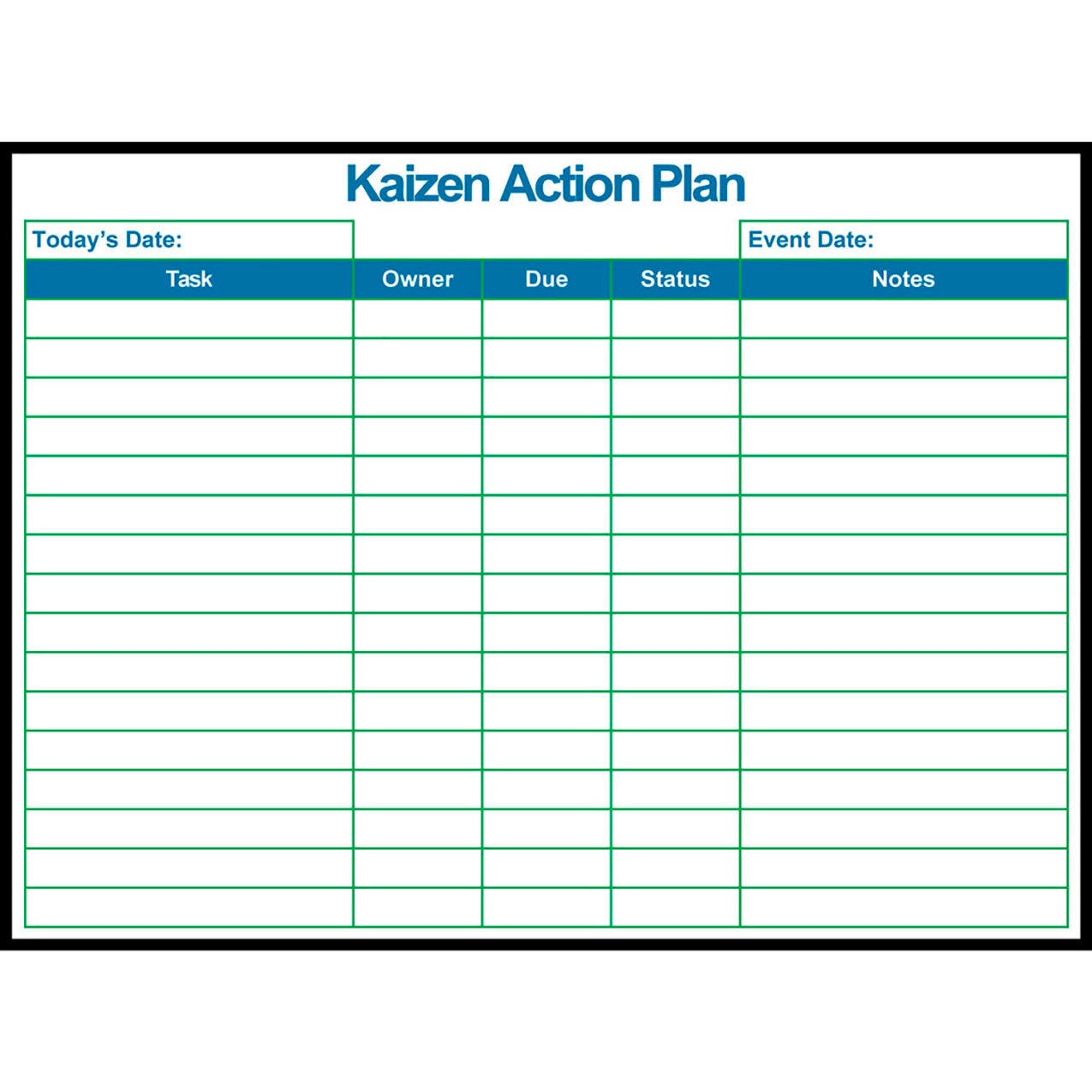 Non-Magnetic Dry Erase Overlay Kaizen Action Plan, 48"W x 36"H