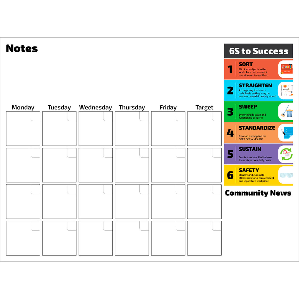 Visual Workplace Non-Magnetic Dry Erase Overlay Calendar - 48"W x 36"H