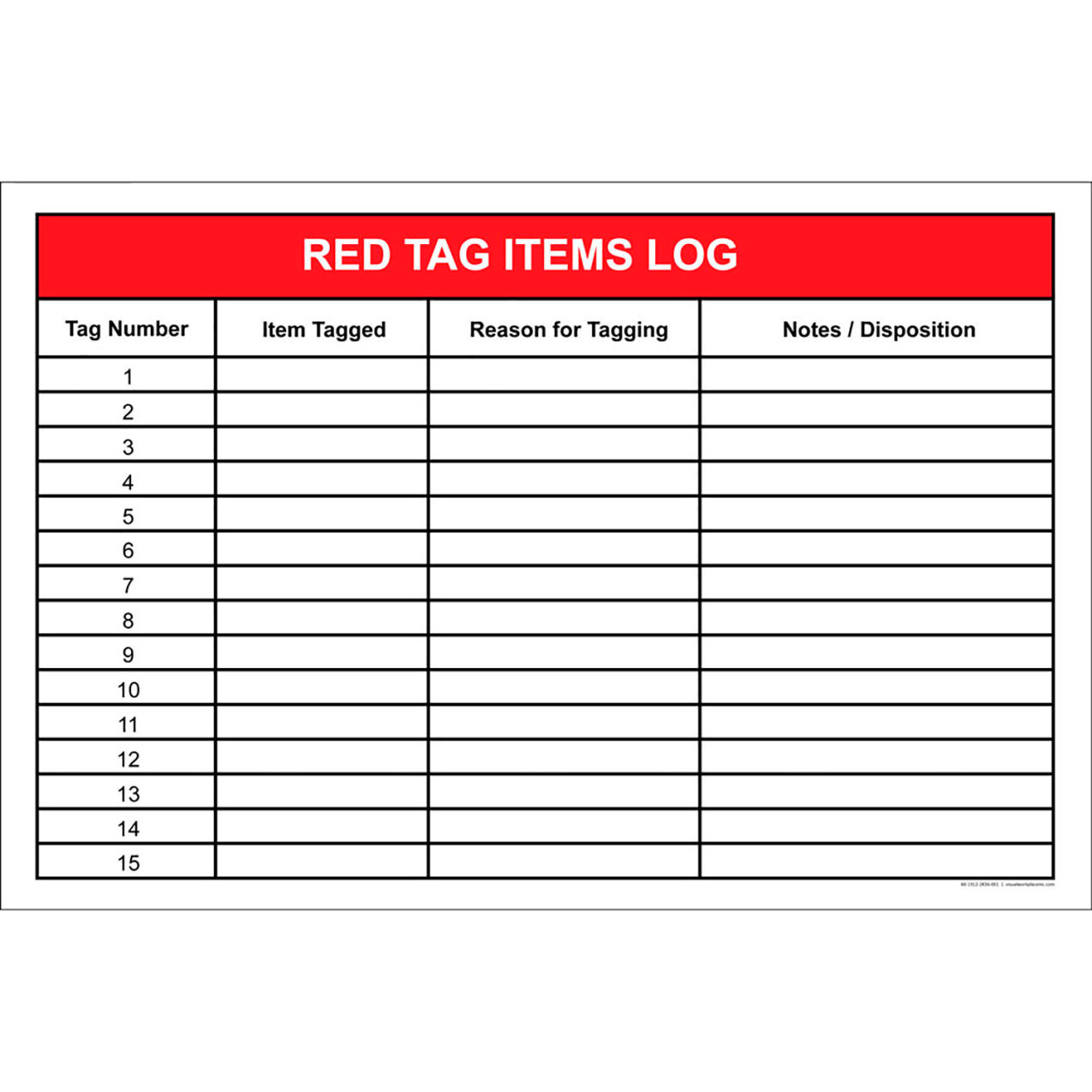 Non-Magnetic Dry Erase Overlay Red Tag Items Log, 36"W x 24"H