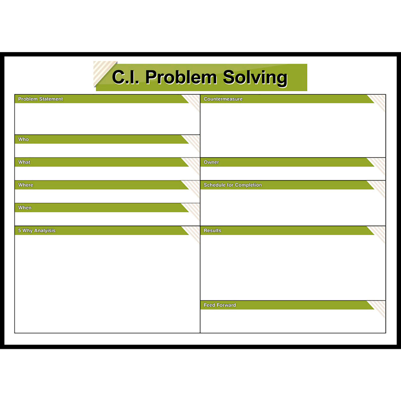Visual Workplace Non-Magnetic Dry Erase Overlay Continuous Improvement Problem Solving, 36"W x 24"H