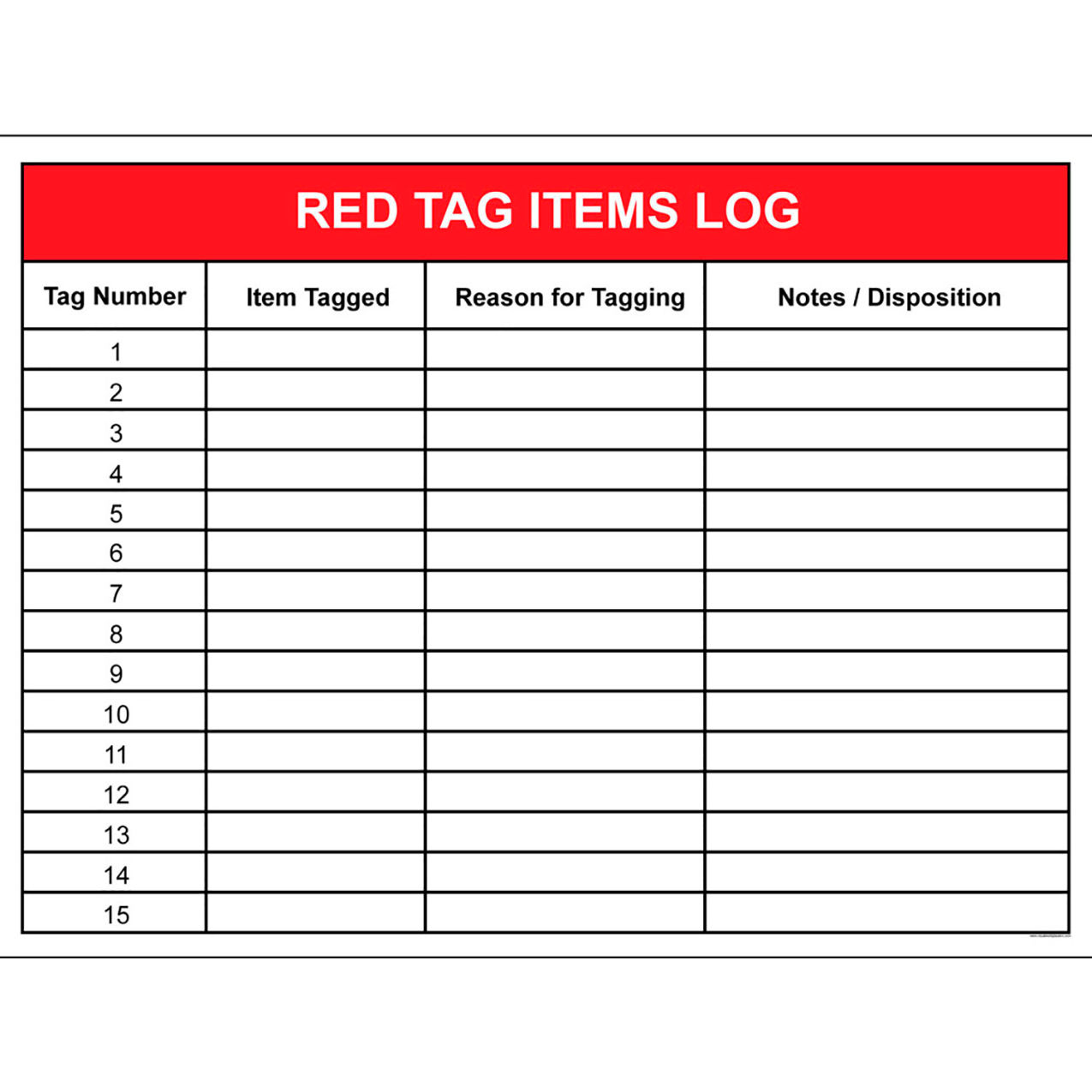 Visual Workplace Non-Magnetic Dry Erase Overlay Red Tag Items Log, 48"W x 36"H