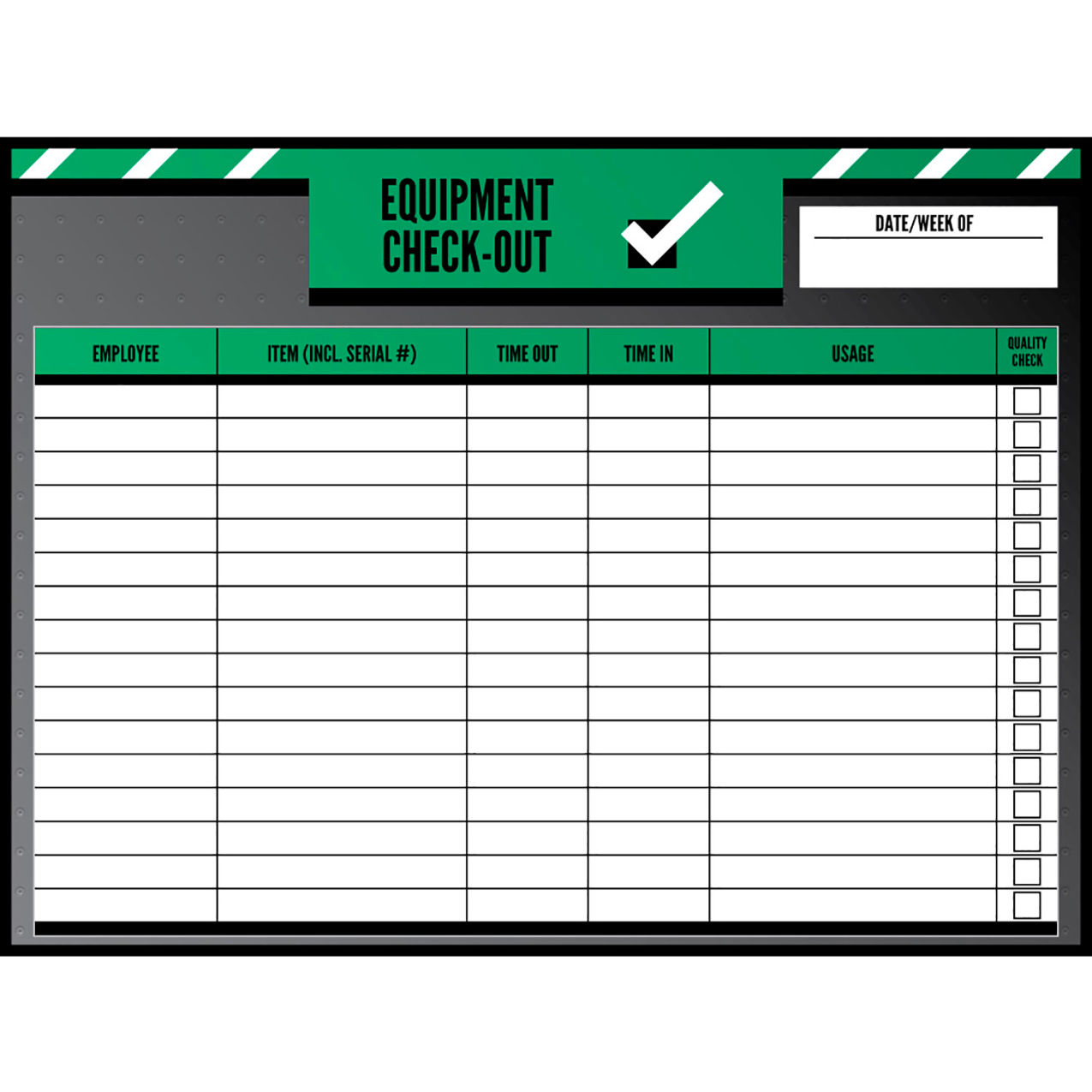 Non-Magnetic Dry Erase Overlay Equipment Check-Out 48"W x 36"H