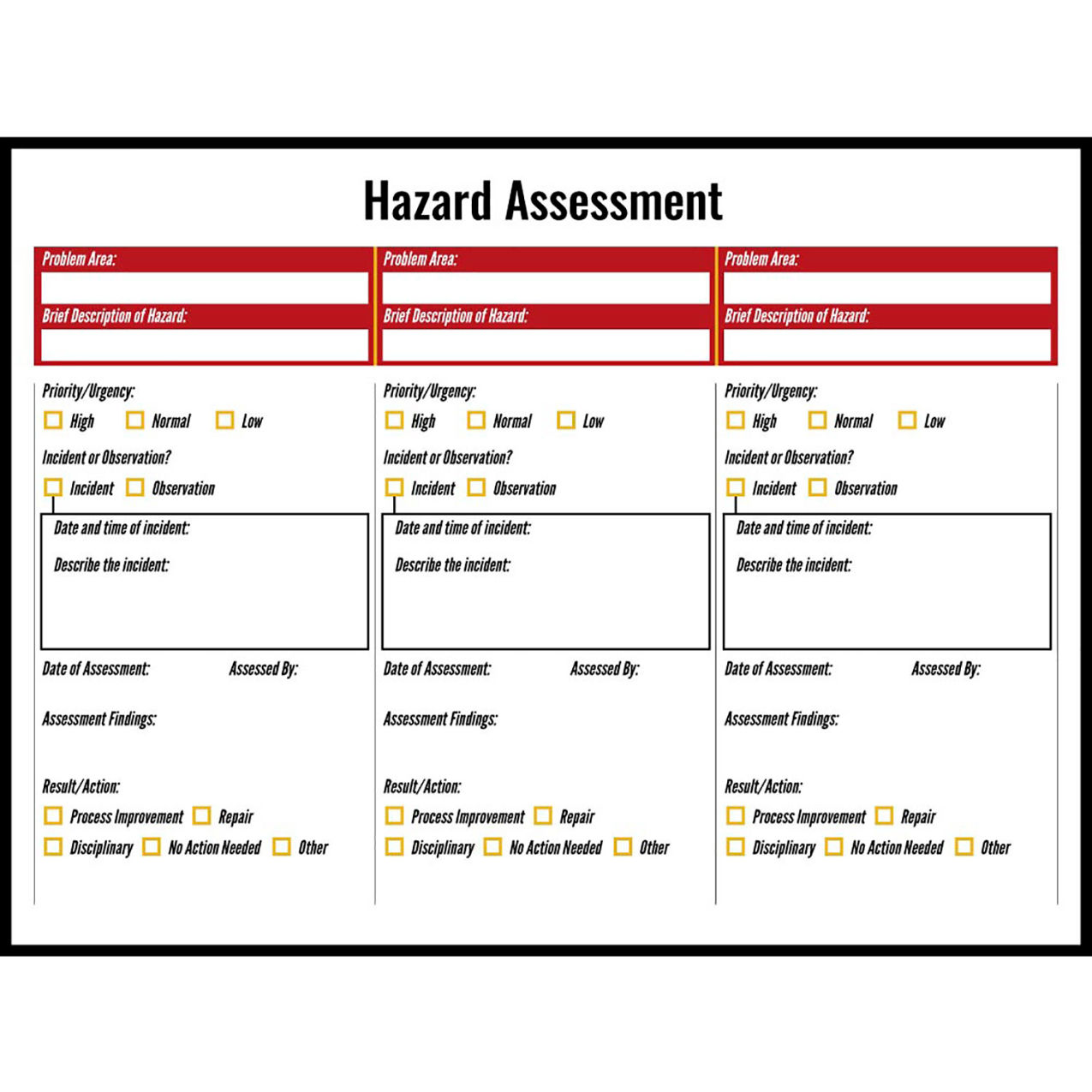 Visual Workplace Non-Magnetic Dry Erase Overlay Hazard Assessment 48"W x 36"H