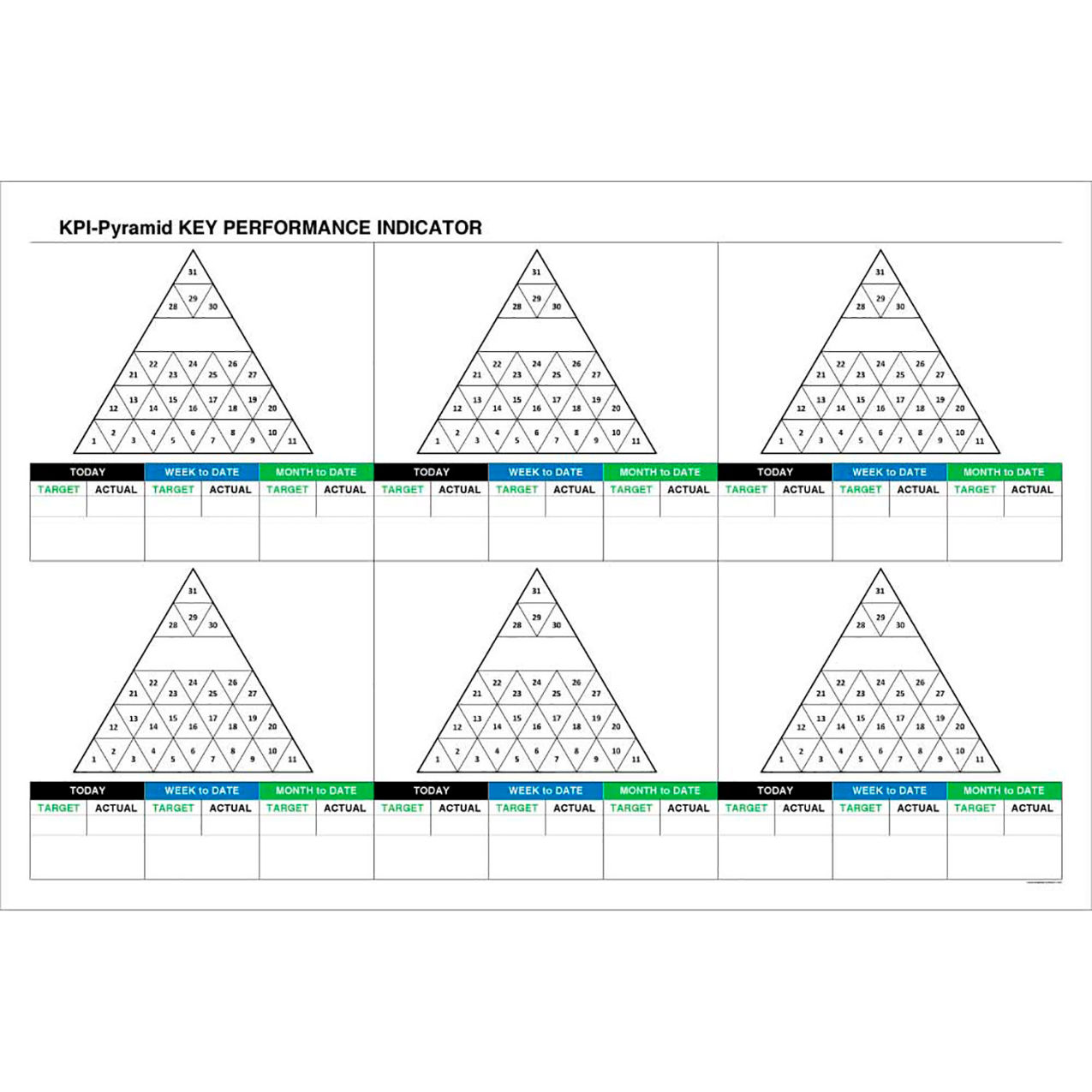 Visual Workplace Non-Magnetic Dry Erase Overlay KPI Pyramids, 72"W x 48"H