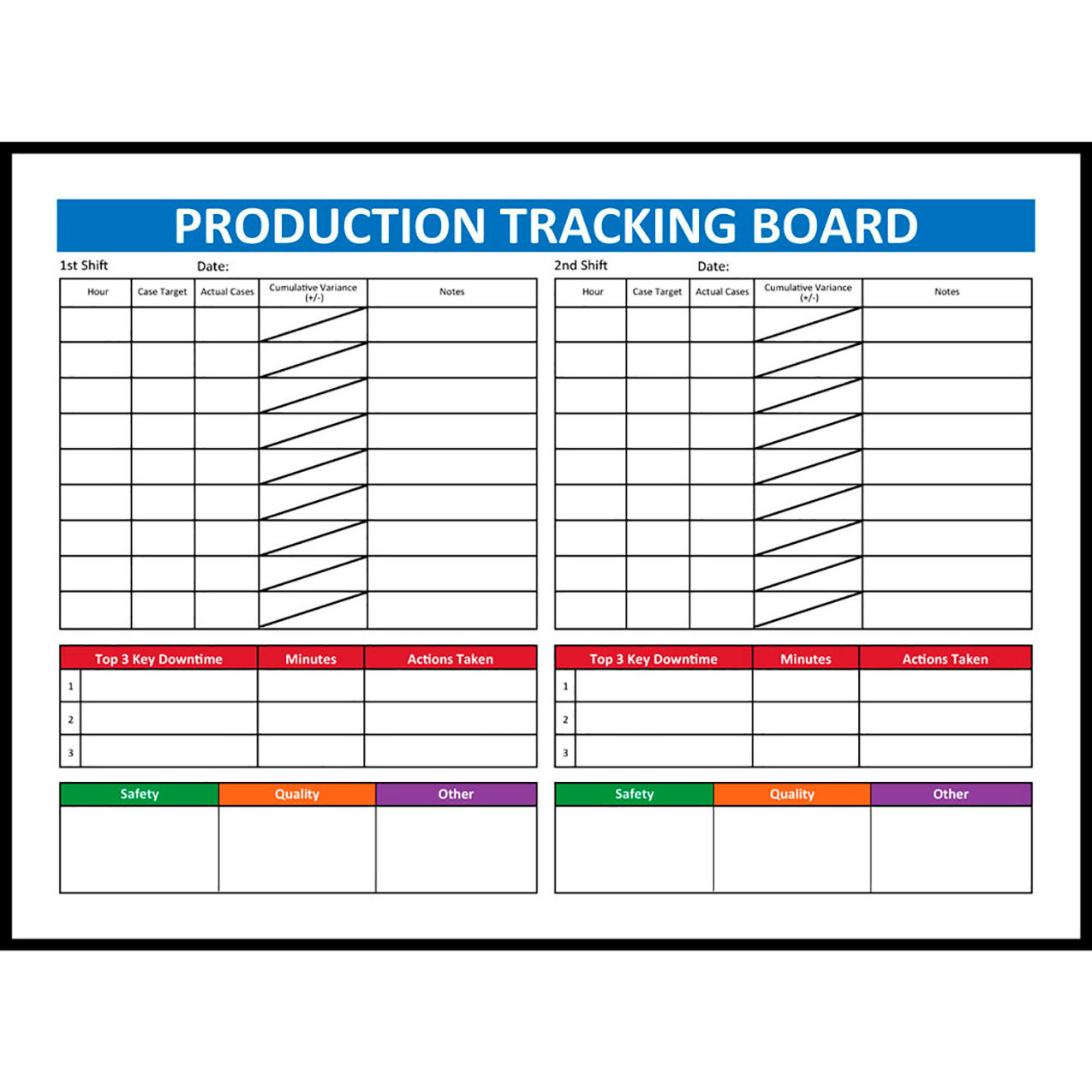 Magnetic Dry Erase Board Production Tracking Board, 1/8" Thick, 48"W x 36"H