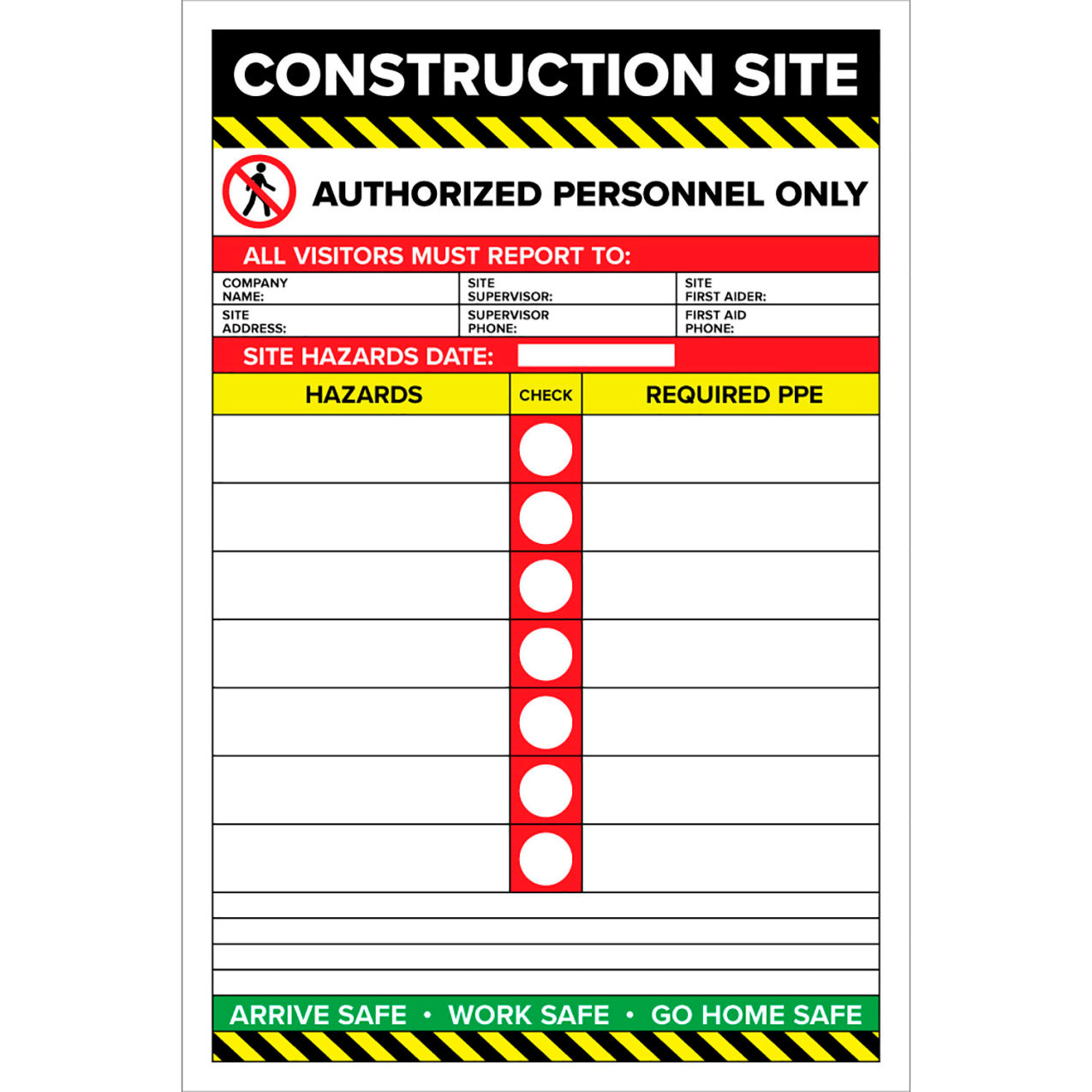 Magnetic Dry Erase Board Construction Site Authorized..., 1/8" Thick, 24"W x 36"H