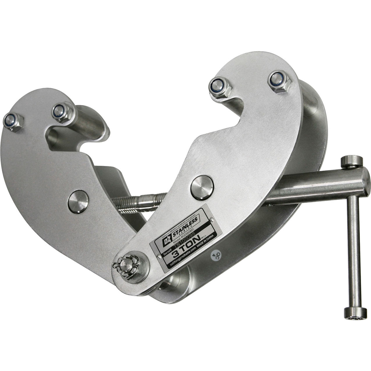 Stainless Steel Beam Clamp, 3 Ton Cap., Fits Beam Flange Range 3-1/8" - 12-5/8"