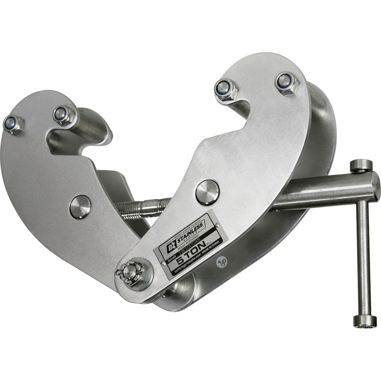 Stainless Steel Beam Clamp, 5 Ton Cap., Fits Beam Flange Range 3-1/8" - 12-5/8"