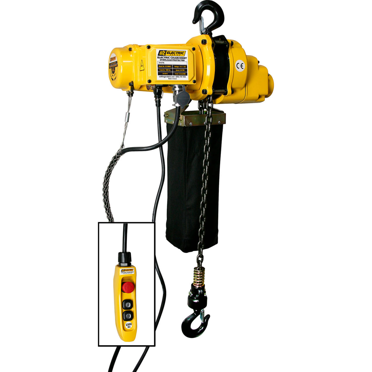 Electric Hoist, 1000 lb. Capacity, 30' Lift, 20 FPM, 115V