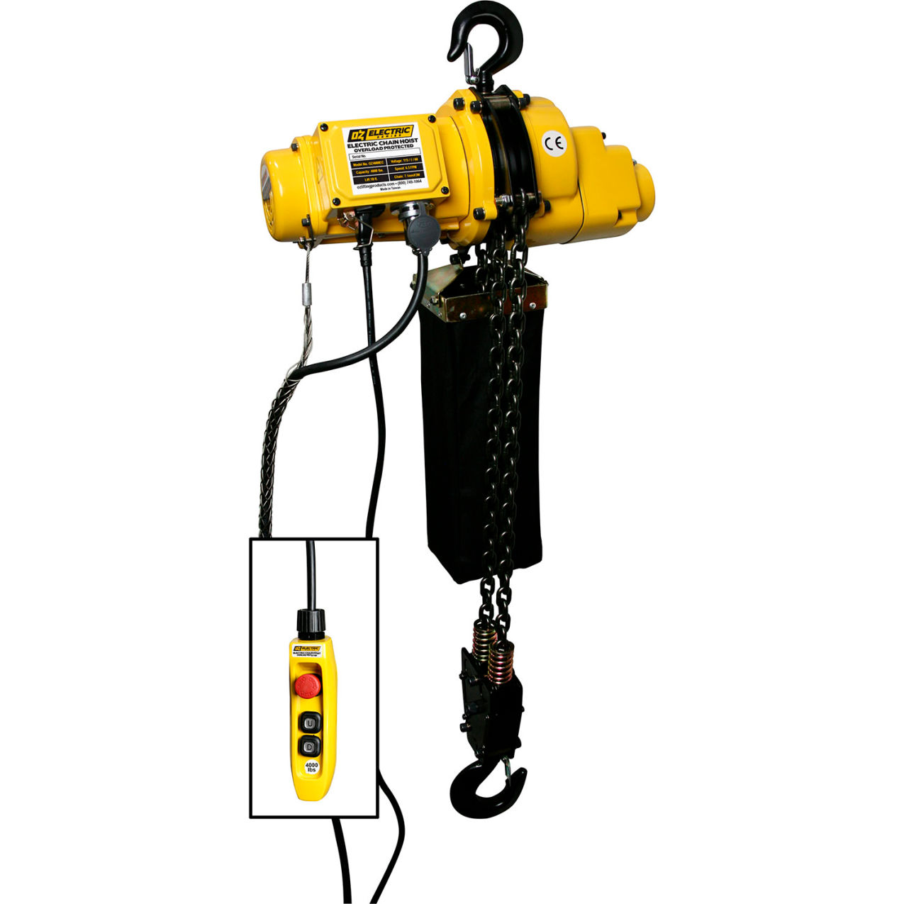 Electric Hoist, 4000 lb. Capacity, 15' Lift, 6.50 FPM, 115V