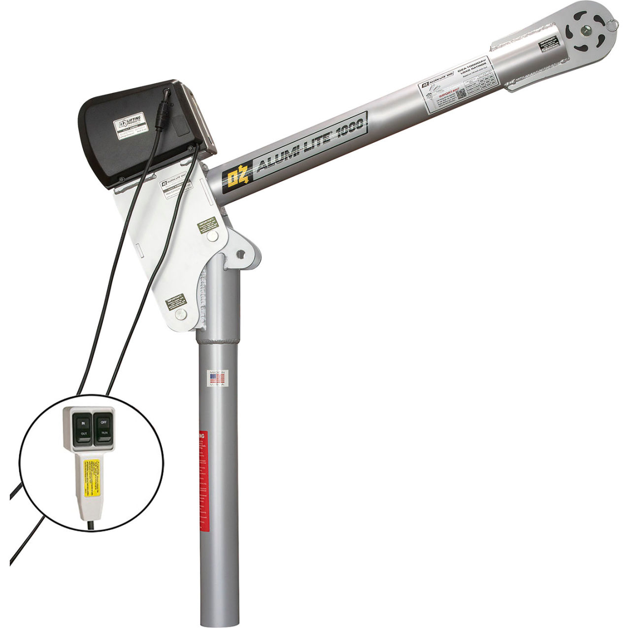 1000 lb. Alumi-Lite Davit Crane with 12V DC Electric Winch