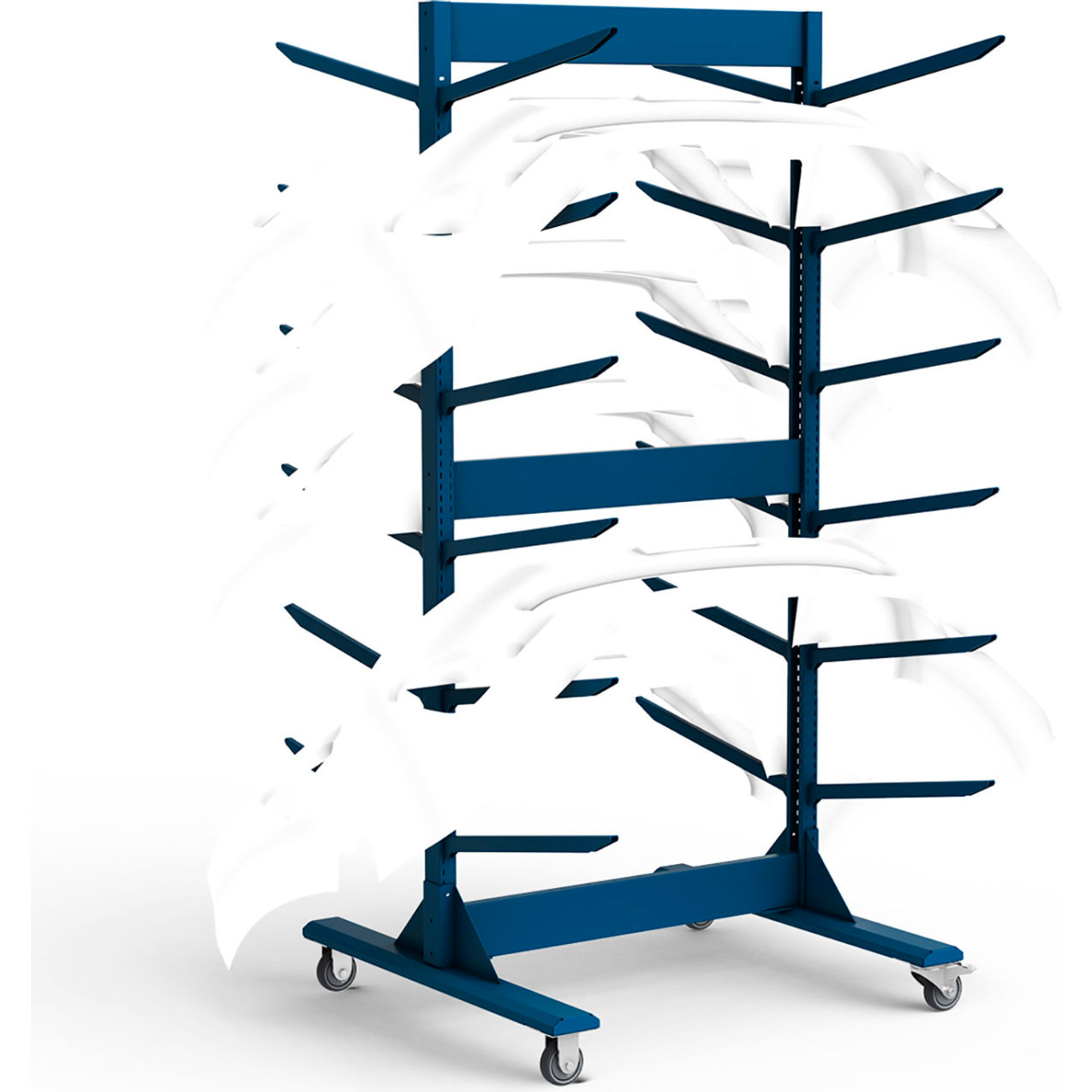 Metal Freestanding Mobile Bumper Rack, 6 Levels, 45"W x 42"D x 91"H, Blue
