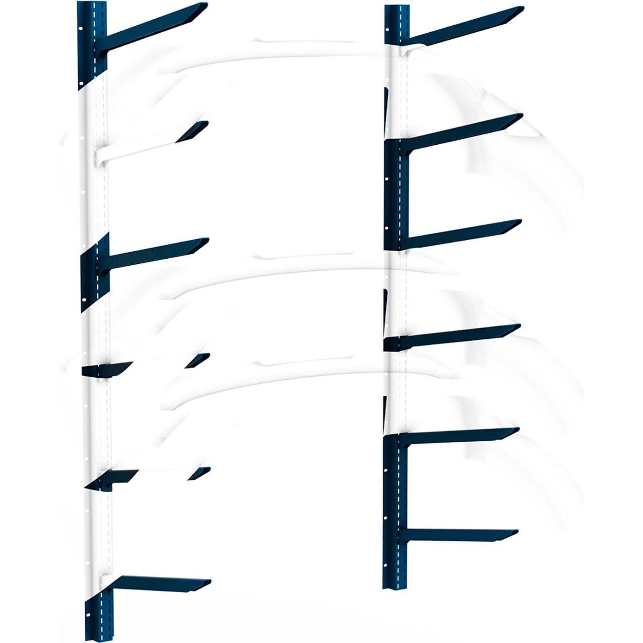 Metal Multi-Purpose Wall Mounted Bumper Rack, 6 Levels, 45"W x 23"D x 72"H, Blue