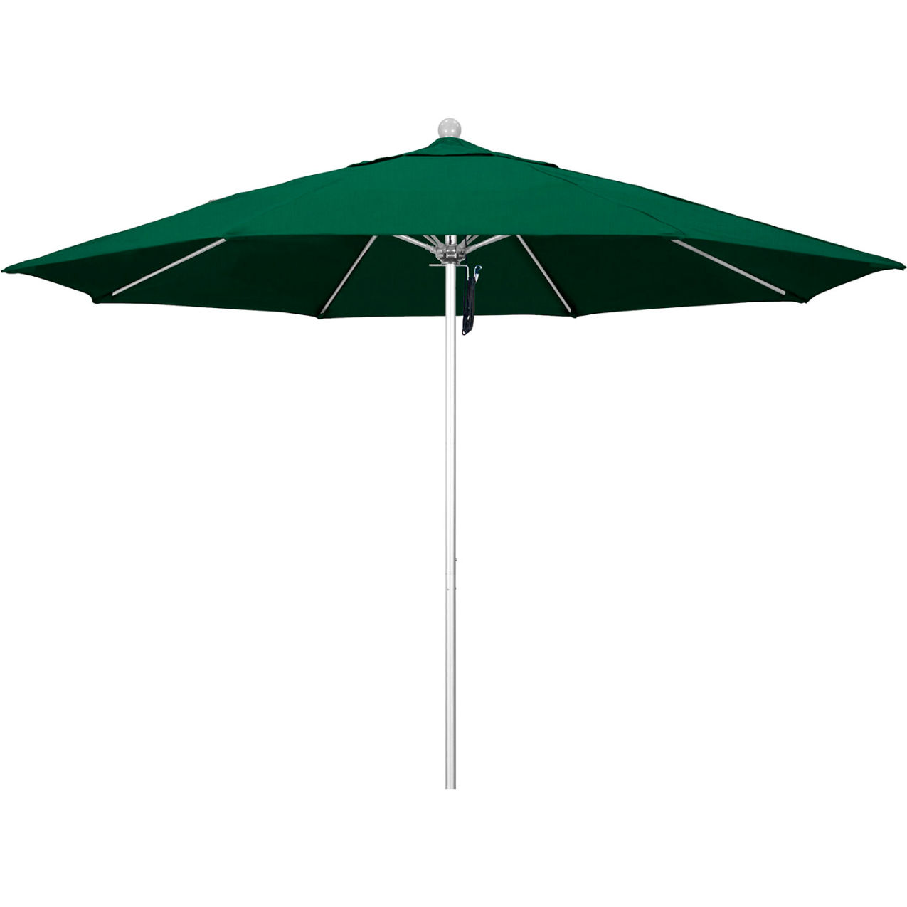 Venture 11' Patio Umbrella, Silver Pole, Sunbrella 1A Forest Green Fabric