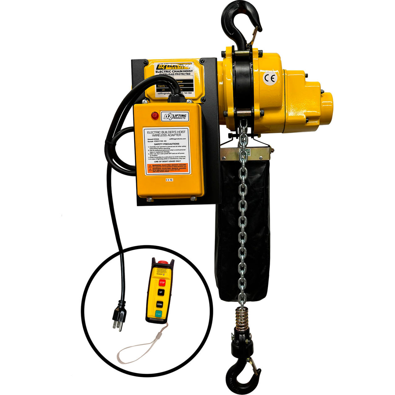 Electric Hoist with Wireless Adapter, 2000 lb. Capacity, 30' Lift, 13 FPM, 115V