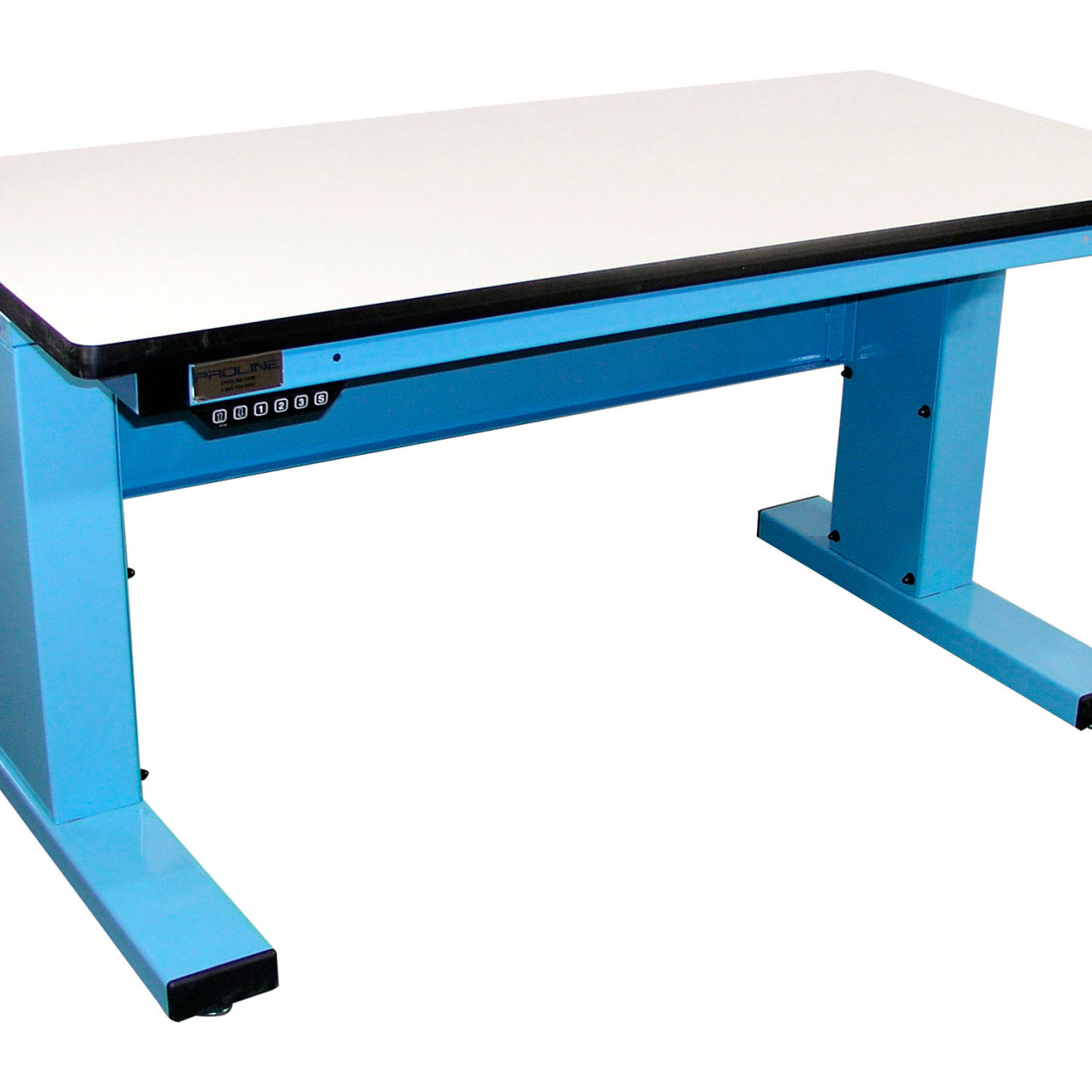 Millennium II Electric Adj. Height Workbench, 60 x 30", Plastic T-Mold Edge, Light Blue